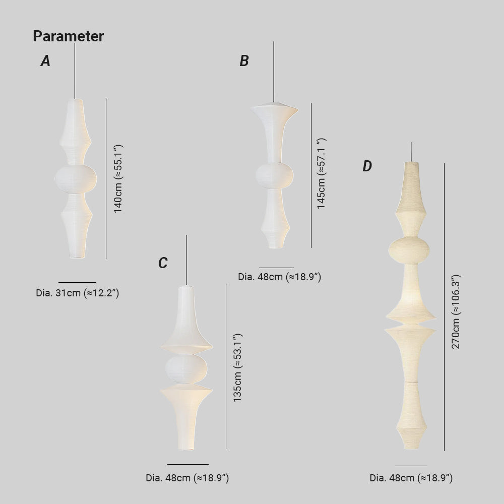 Ritta Lampada a Sospensione Verticale Scultorea in Carta