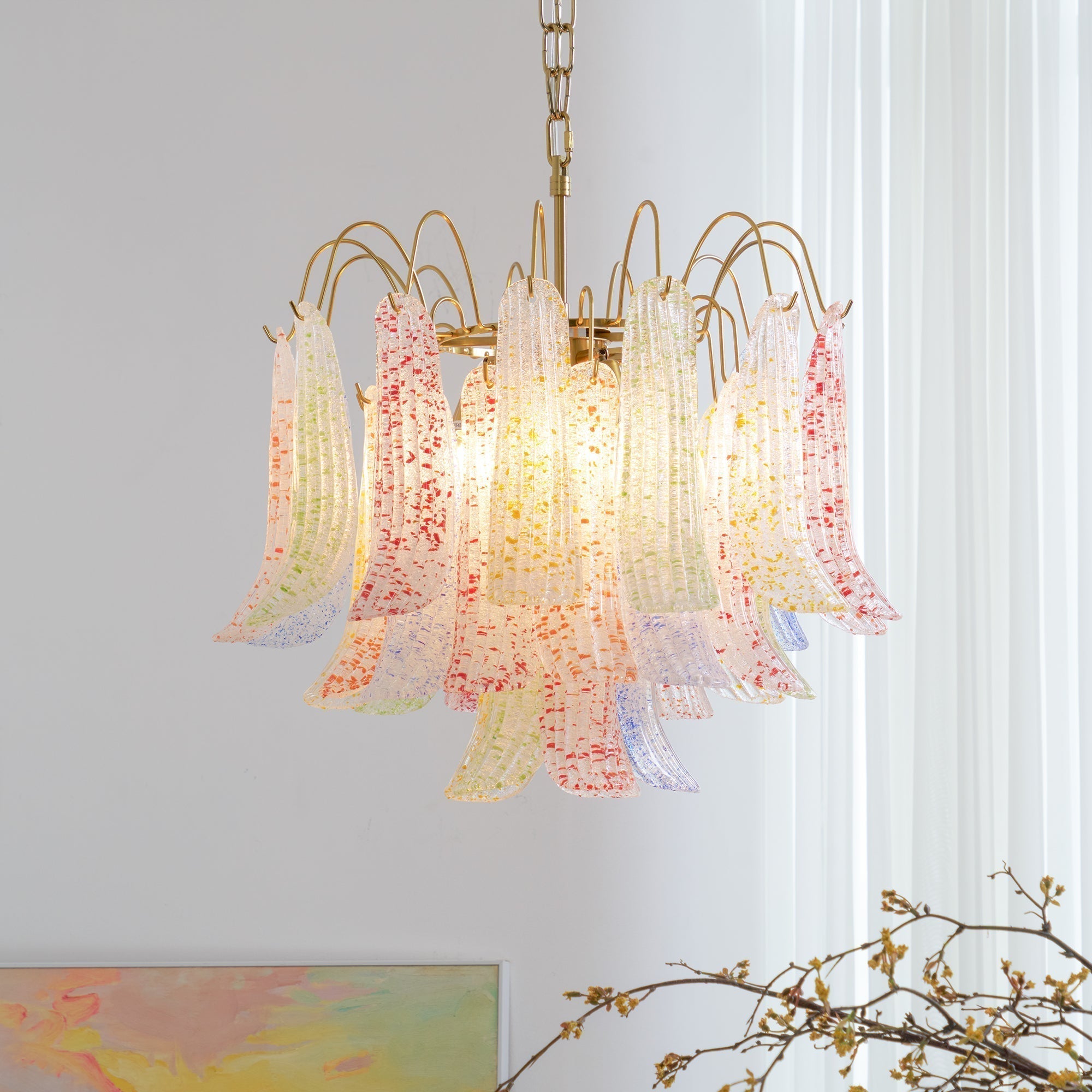 Chandelier Glass Petals Metal Frame Colorful Artistic Ambience - Letslighting