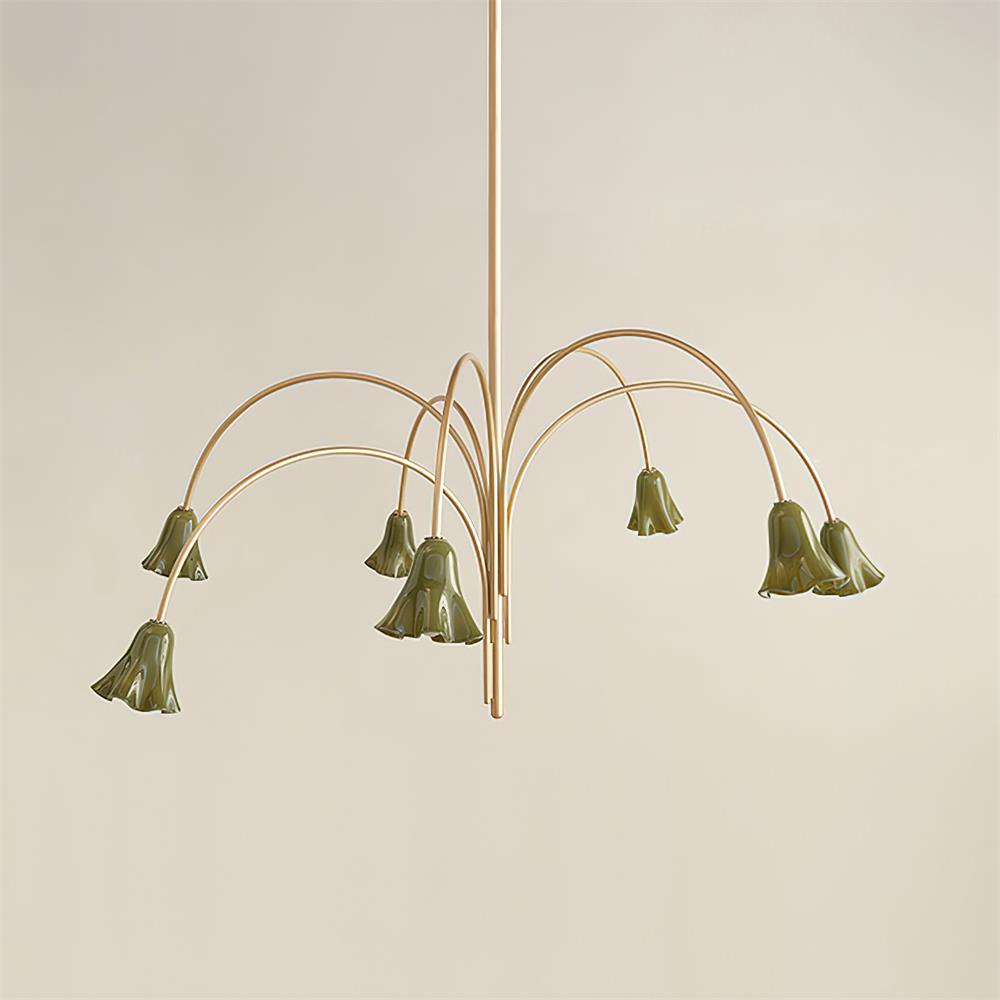 Chandelier Flower-Shaped Glass Shades on Gold Metal Arms for Dining - Letslighting