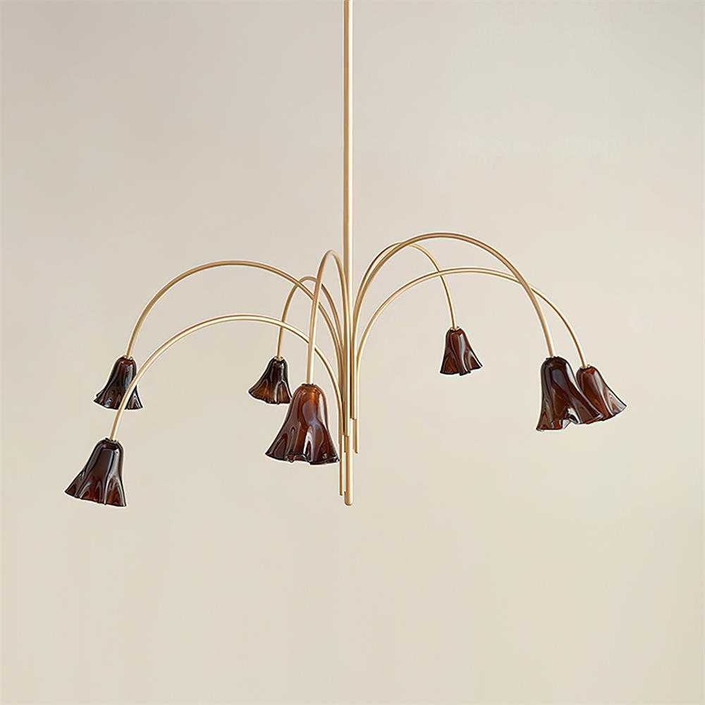 Chandelier Flower-Shaped Glass Shades on Gold Metal Arms for Dining - Letslighting