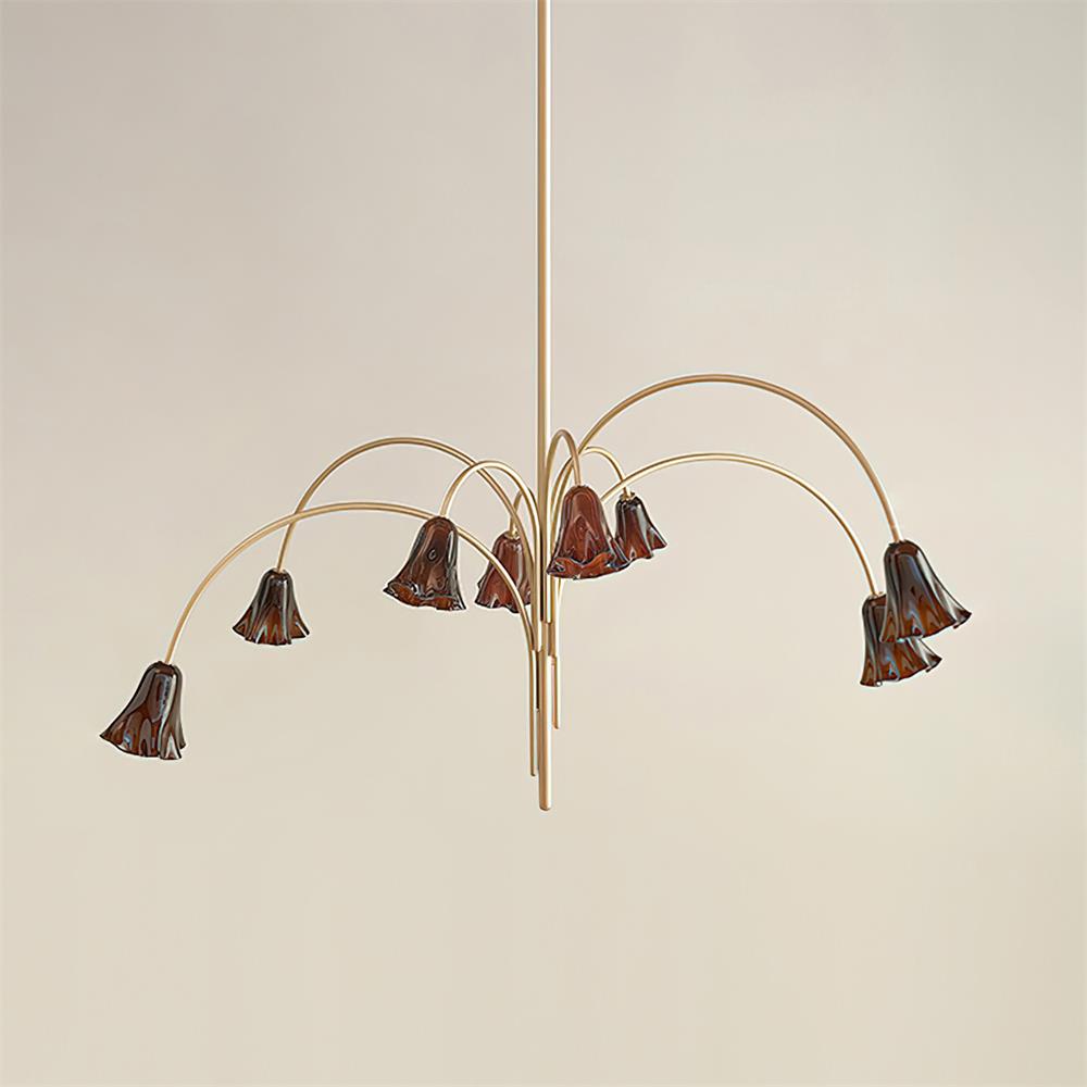 Chandelier Flower-Shaped Glass Shades on Gold Metal Arms for Dining - Letslighting