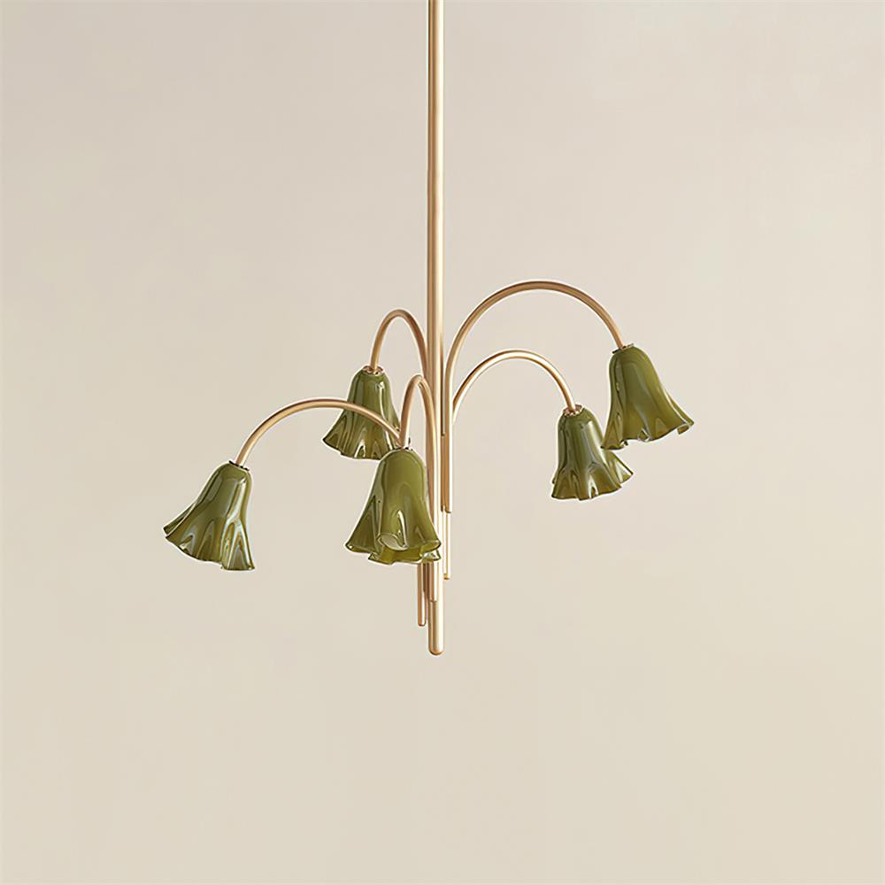 Chandelier Flower-Shaped Glass Shades on Gold Metal Arms for Dining - Letslighting