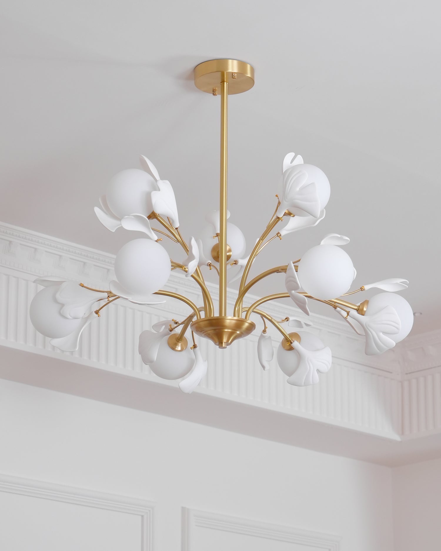 Ginkgo Leaf Chandelier with Frosted Glass Globes - Letslighting
