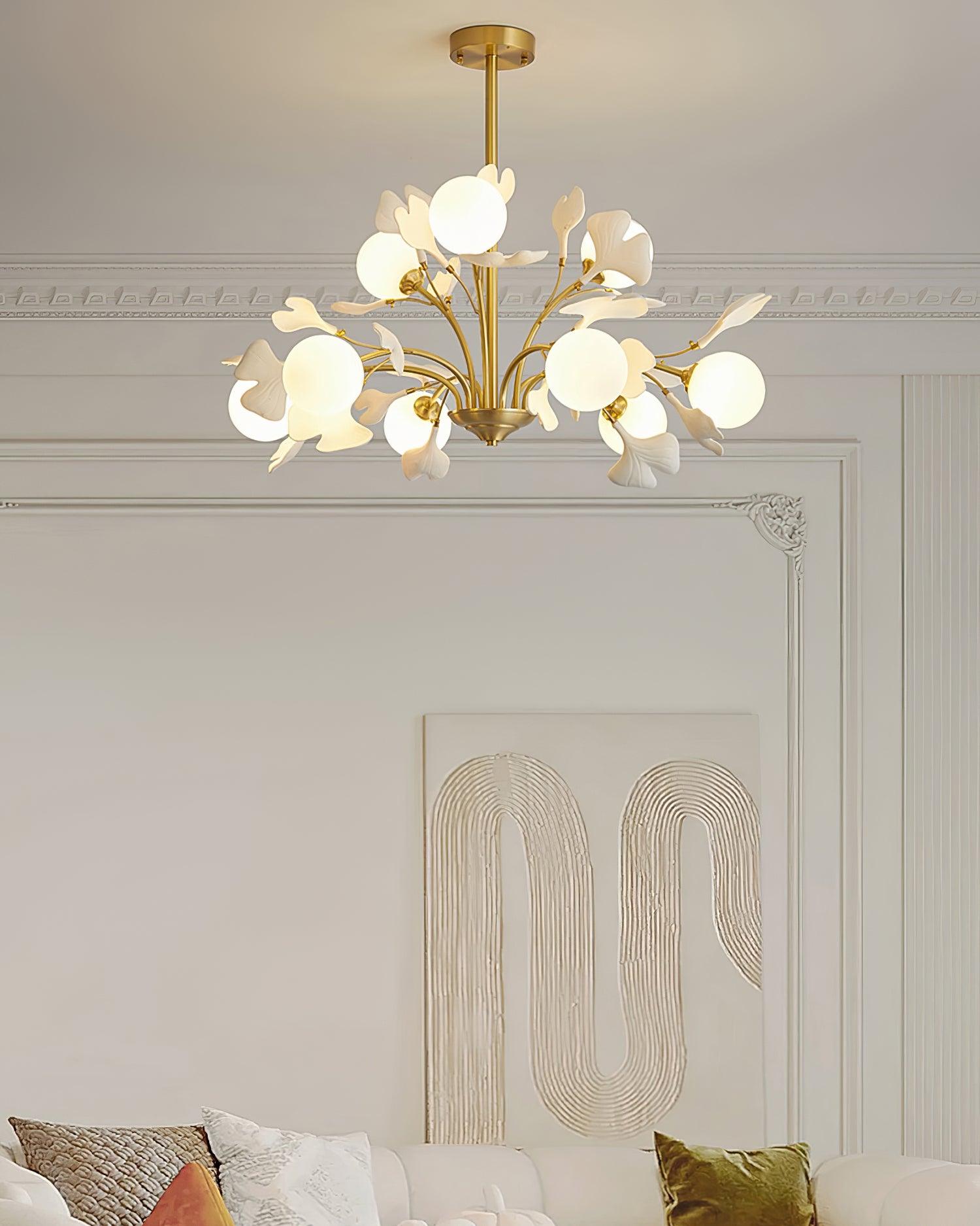 Ginkgo Leaf Chandelier with Frosted Glass Globes - Letslighting