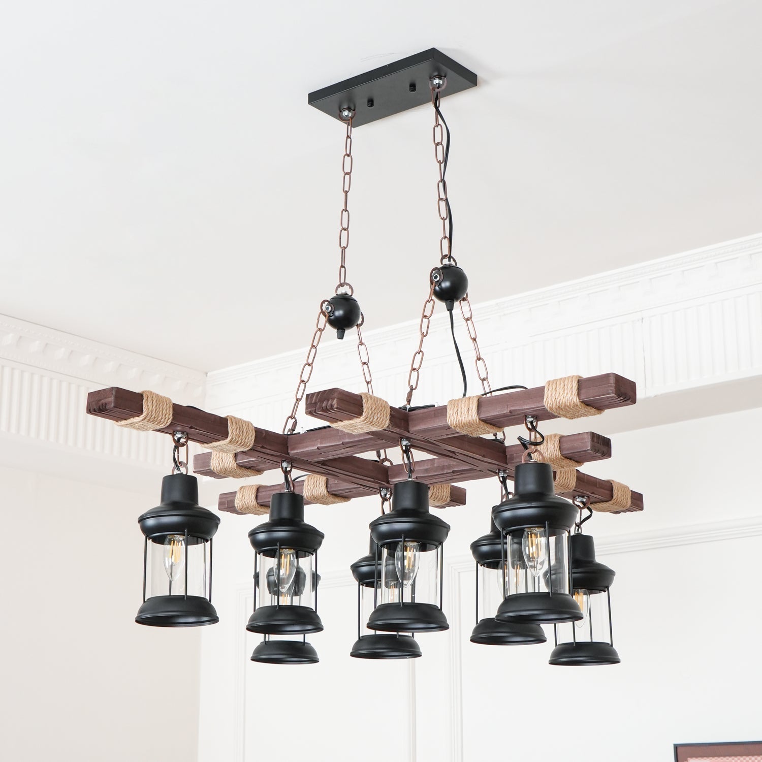 Vintage Wood Glass Chandeliers - Blowlighting