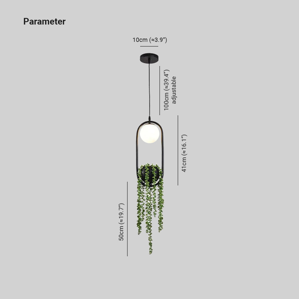 Ritta Modern LED Lampada a Sospensione Metallo Nero/Verde Vaso Palla Pianta Naturale