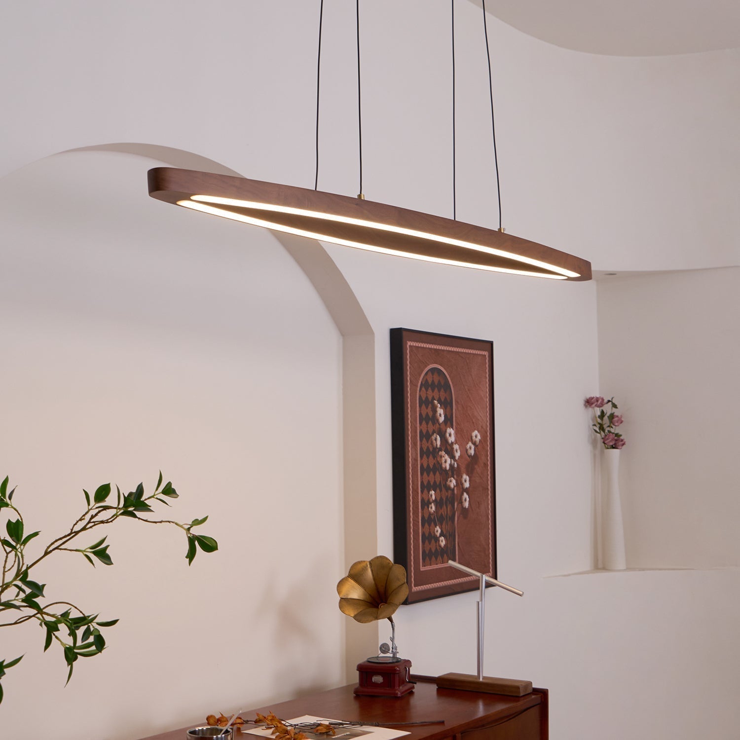 Walnut Arc Linear Pendant Lamp - Blowlighting