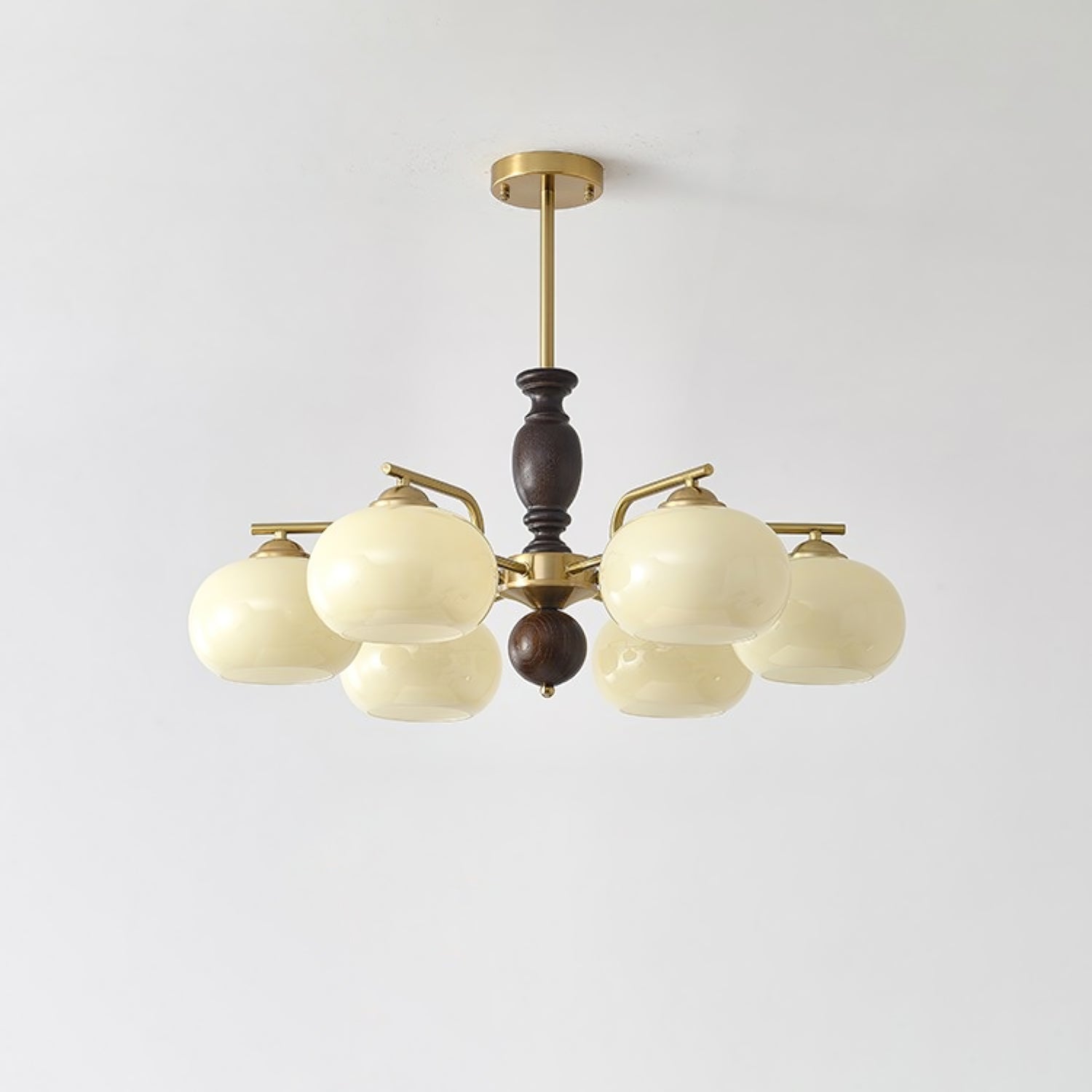 Aurora Chandelier Walnut Beige Orb - Blowlighting