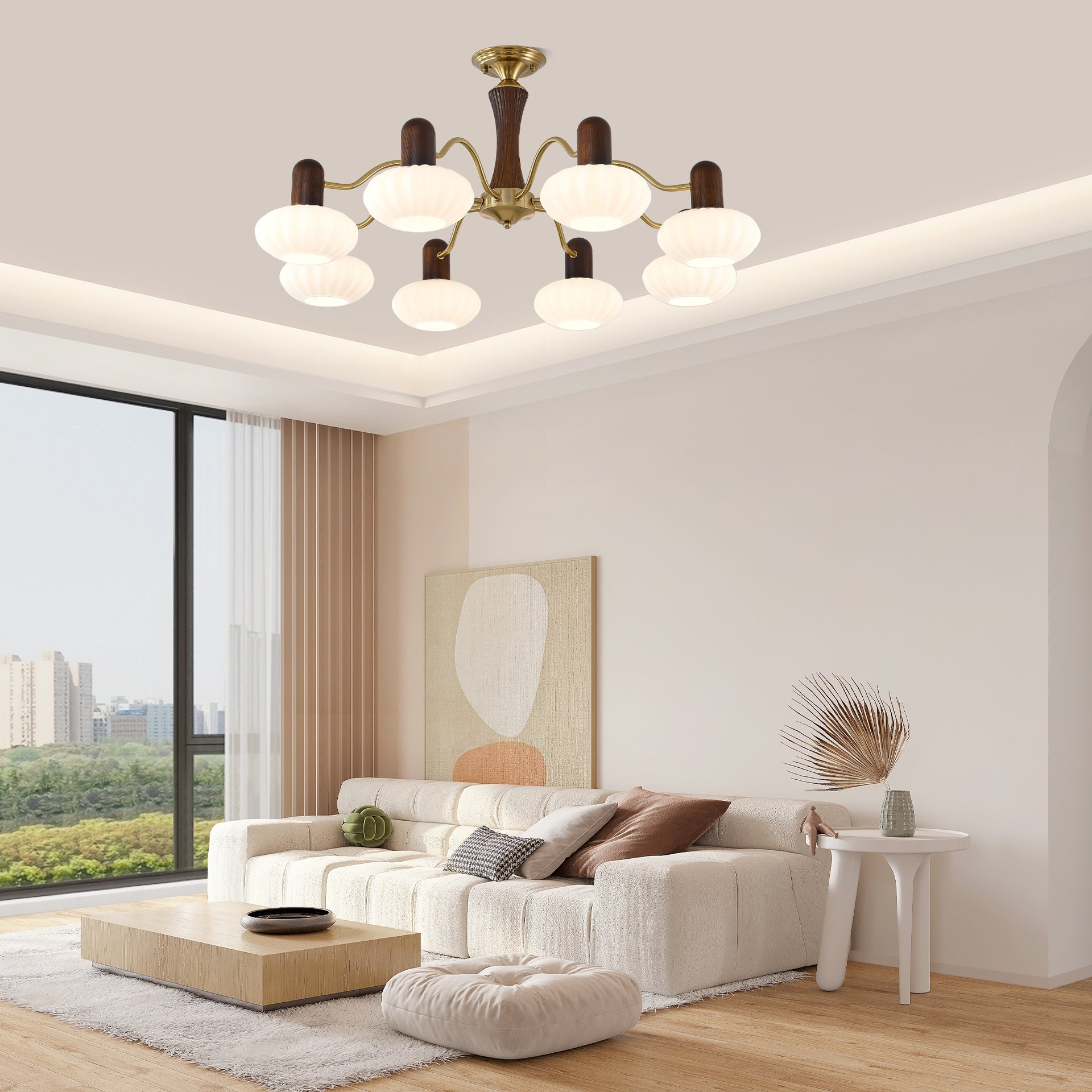 Aurora Chandelier Walnut Embrace White Finish - Blowlighting