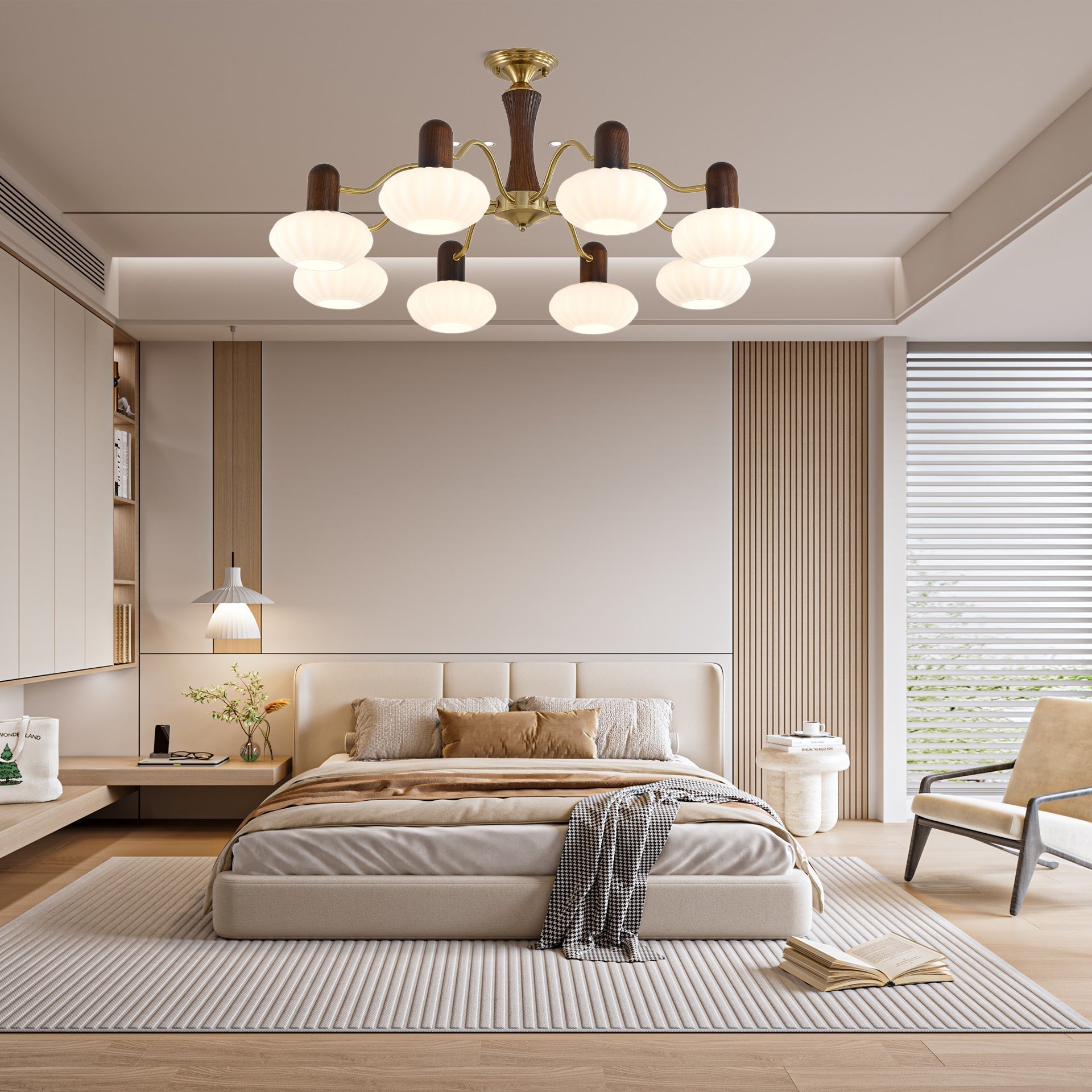 Aurora Chandelier Walnut Embrace White Finish - Blowlighting