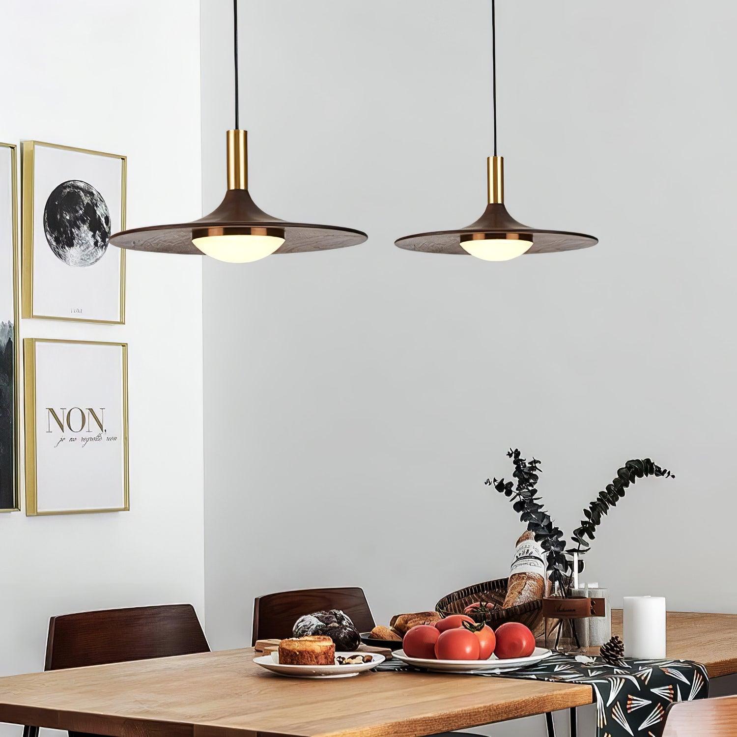 Walnut Wood Dish Pendant Light - Blowlighting