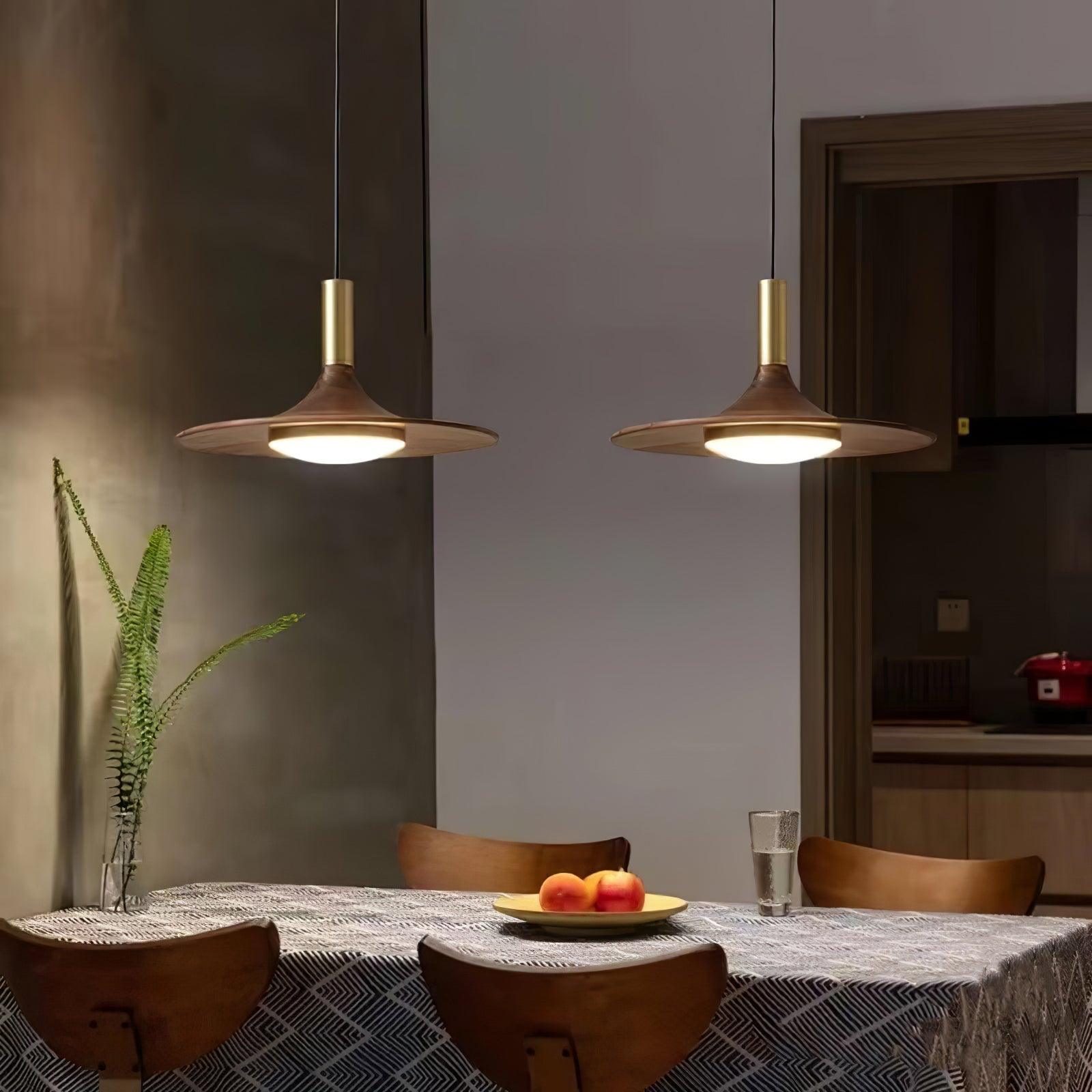 Walnut Wood Dish Pendant Light - Blowlighting