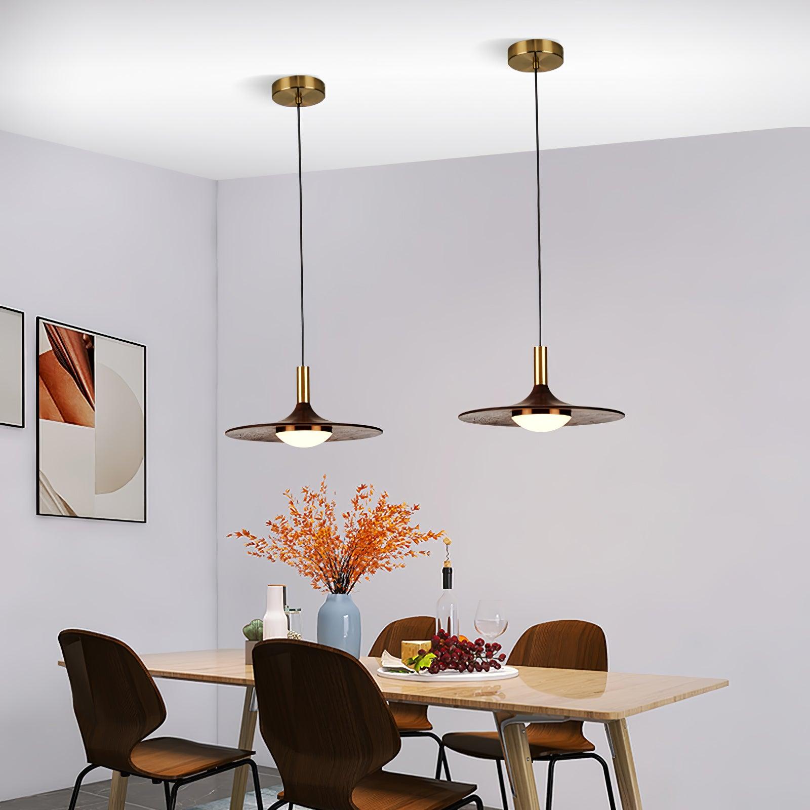 Walnut Wood Dish Pendant Light - Blowlighting