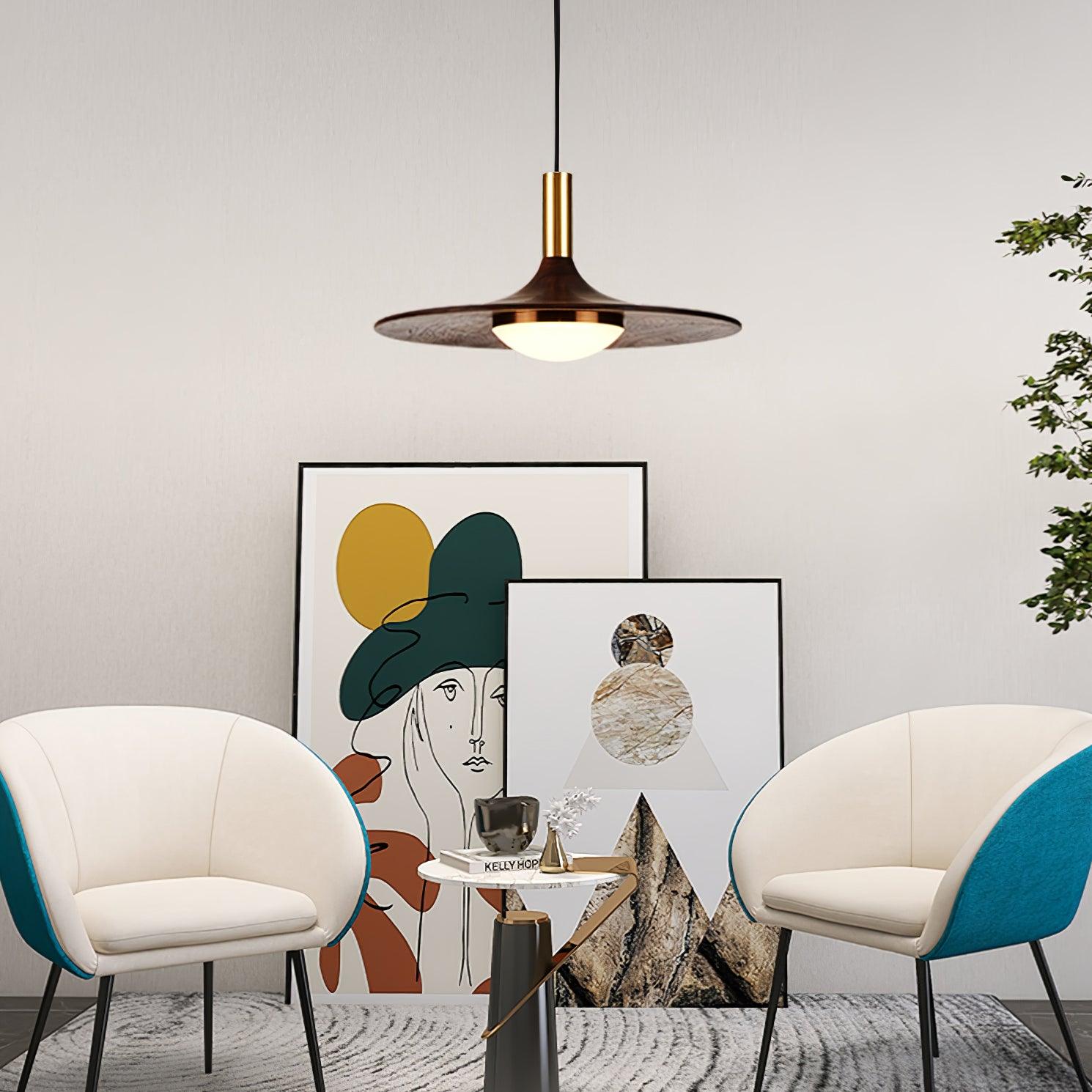 Walnut Wood Dish Pendant Light - Blowlighting