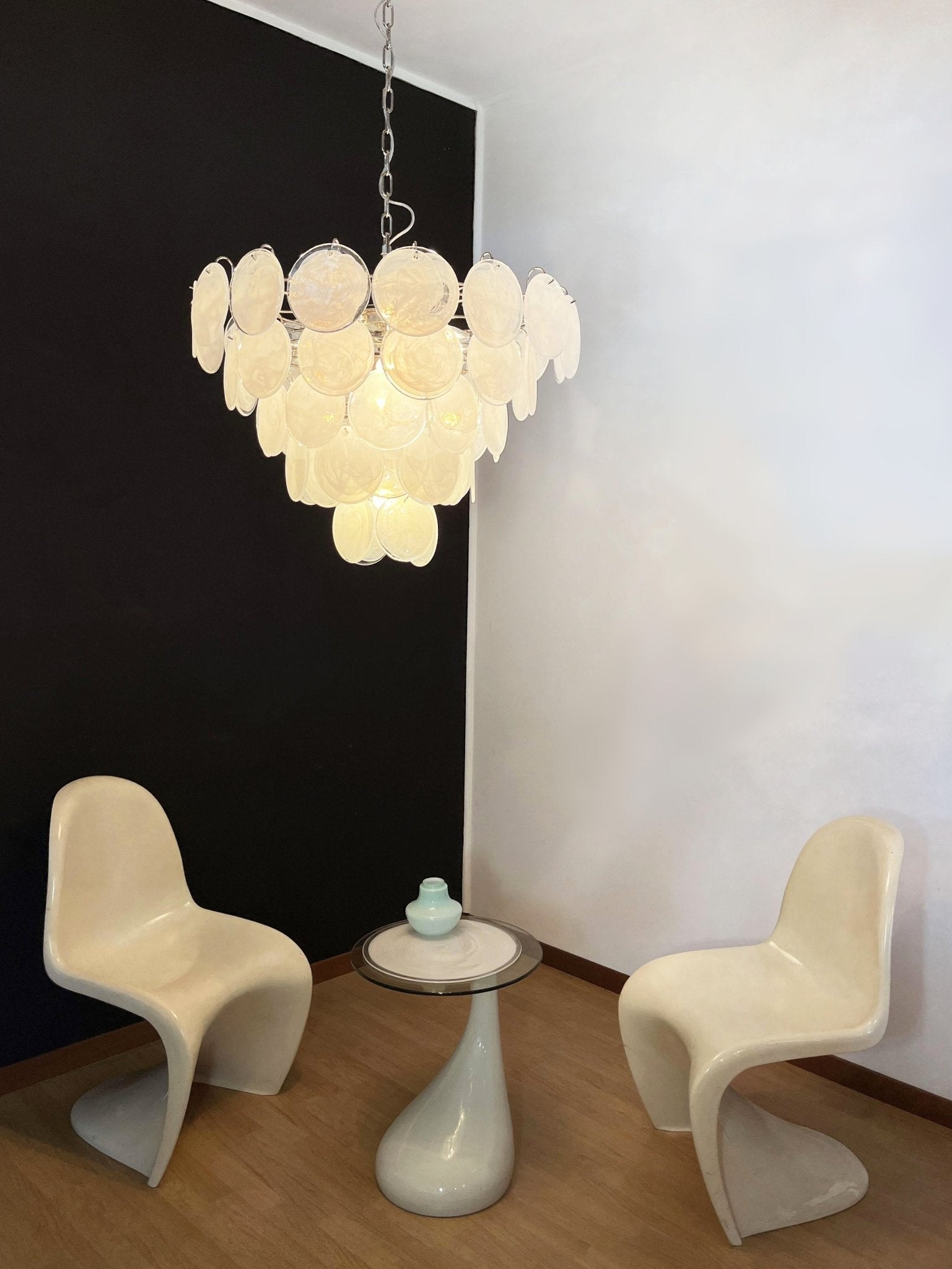 Aurora Chandelier White Murano Glass Disc - Neutralighting