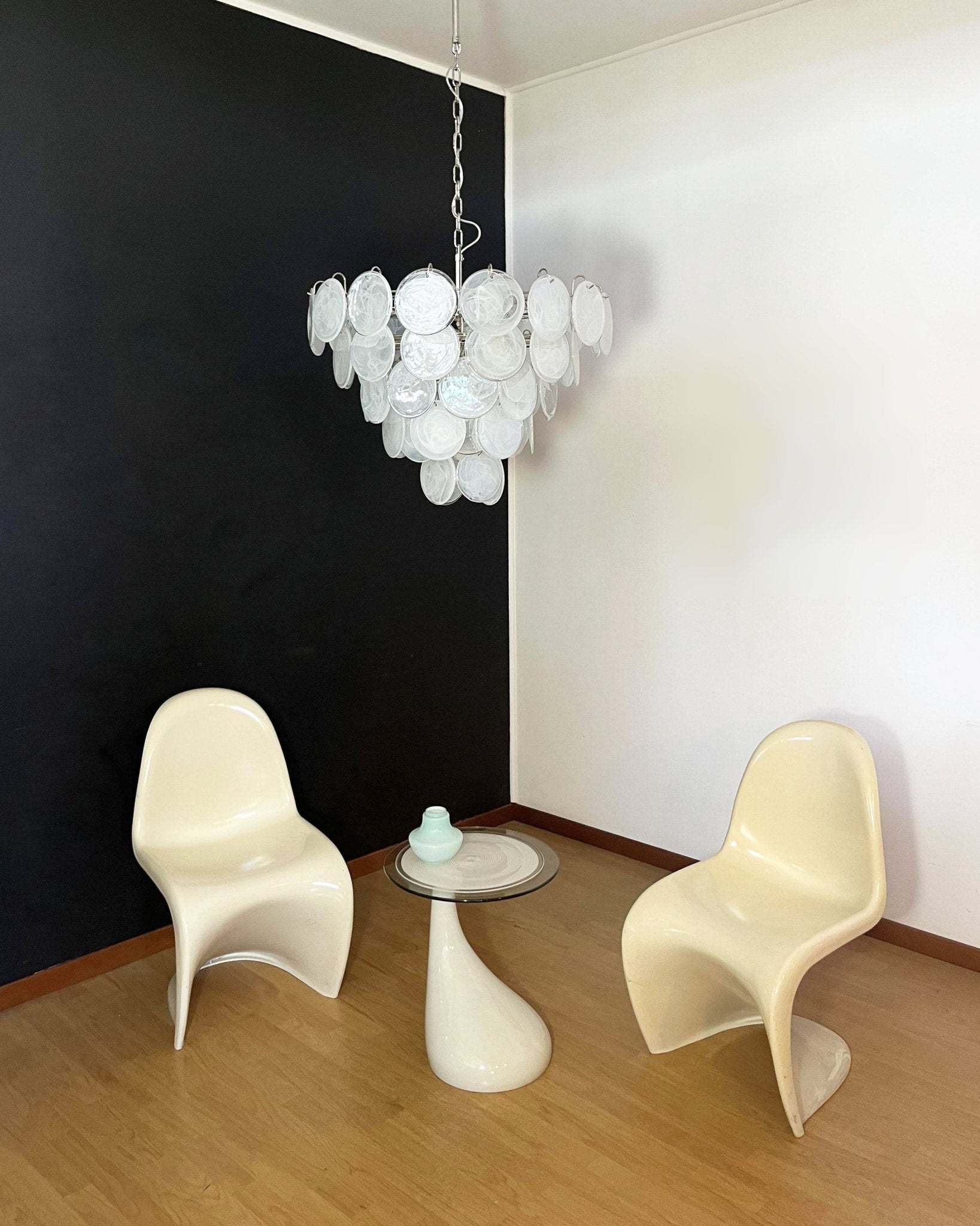 Aurora Chandelier White Murano Glass Disc - Neutralighting