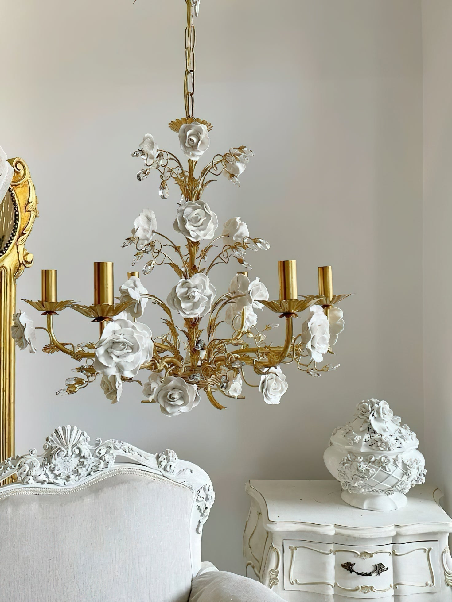 Vavenara Postmodern Luxury Rose White Crystal Chandelier - Lamp Copper