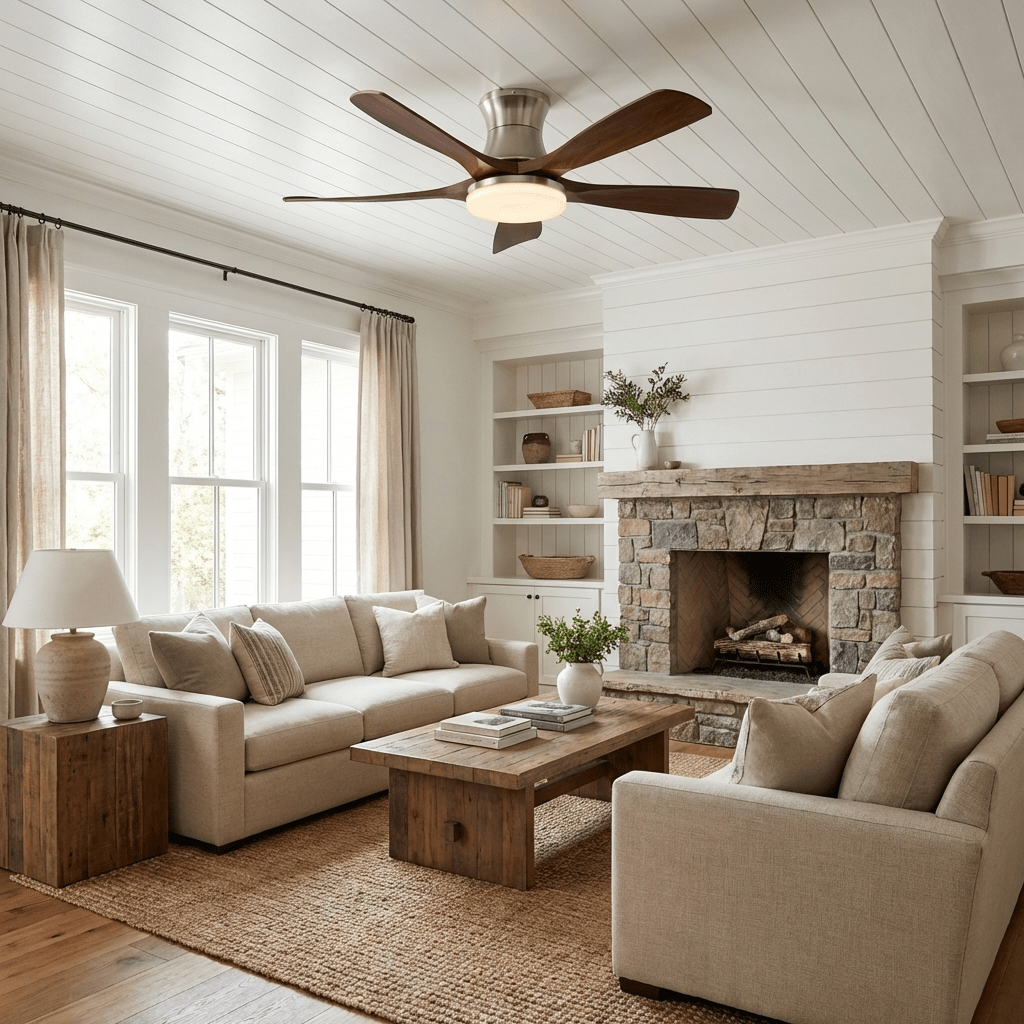 Ventilatore da soffitto Hudson con 5 pale in ABS e LED integrato
