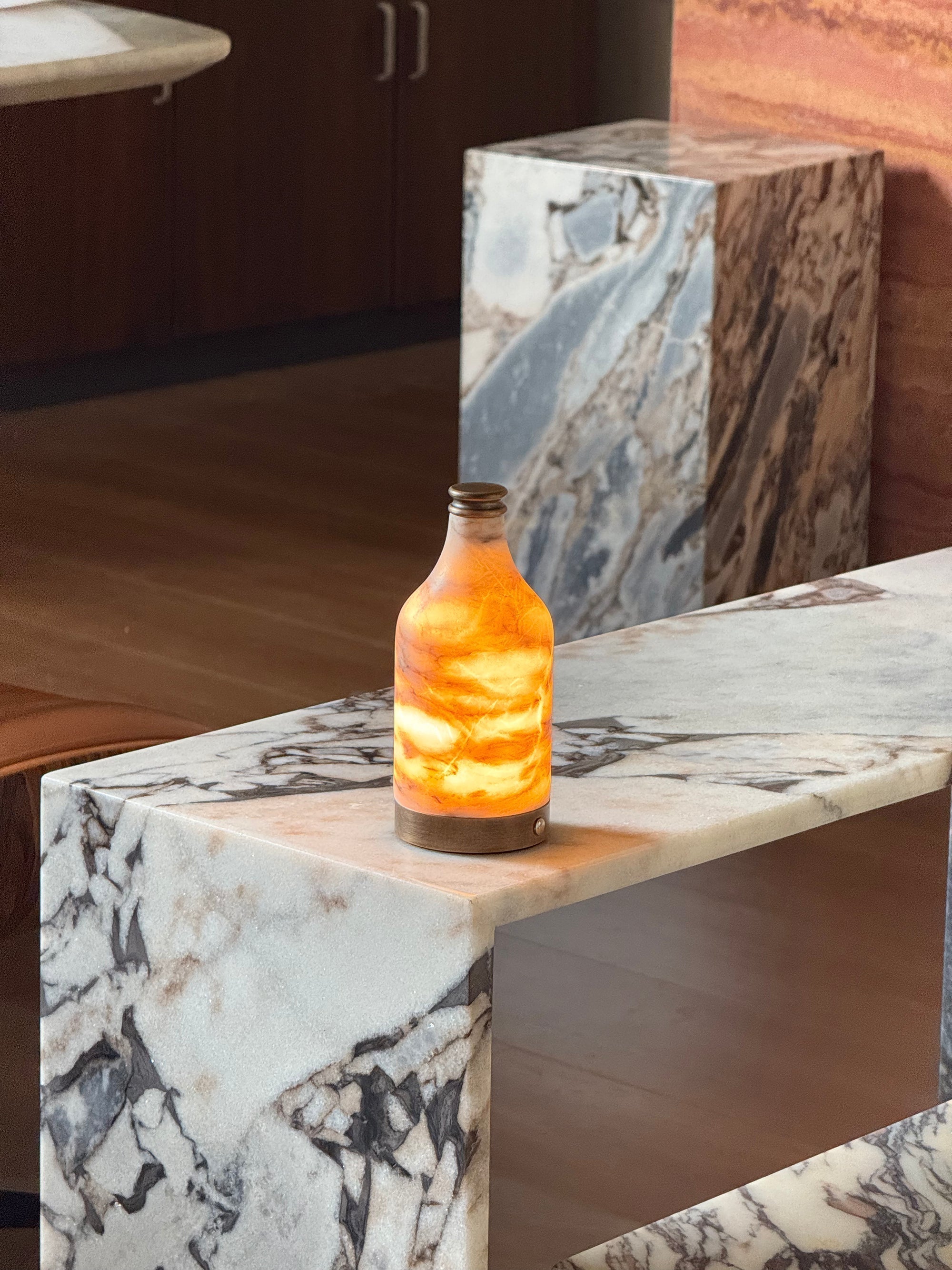 Wine Bottle Alabaster Table Lamp (Built-in Battery) - Lamp Copper