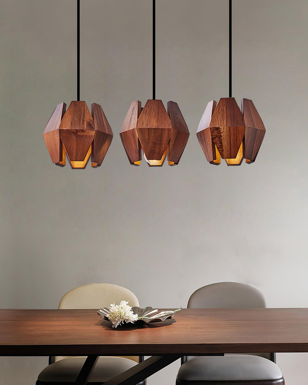 Pendant Lamp Geometric Wood Shade Warm Glow Nordic Minimalist Accent - Letslighting