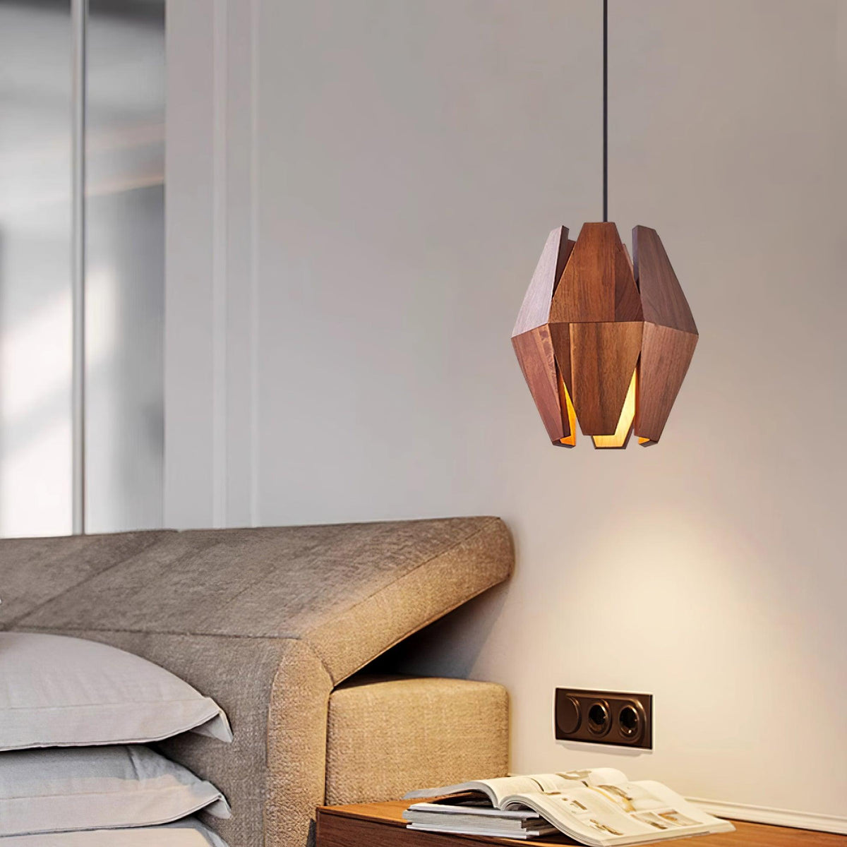 Pendant Lamp Geometric Wood Shade Warm Glow Nordic Minimalist Accent - Letslighting