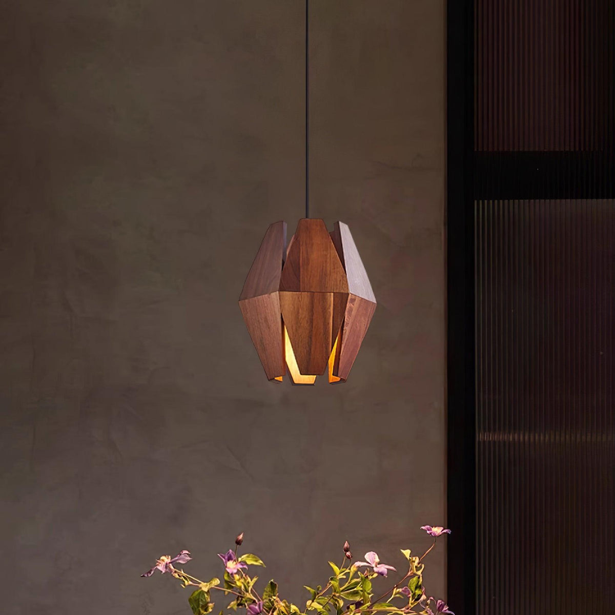 Pendant Lamp Geometric Wood Shade Warm Glow Nordic Minimalist Accent - Letslighting