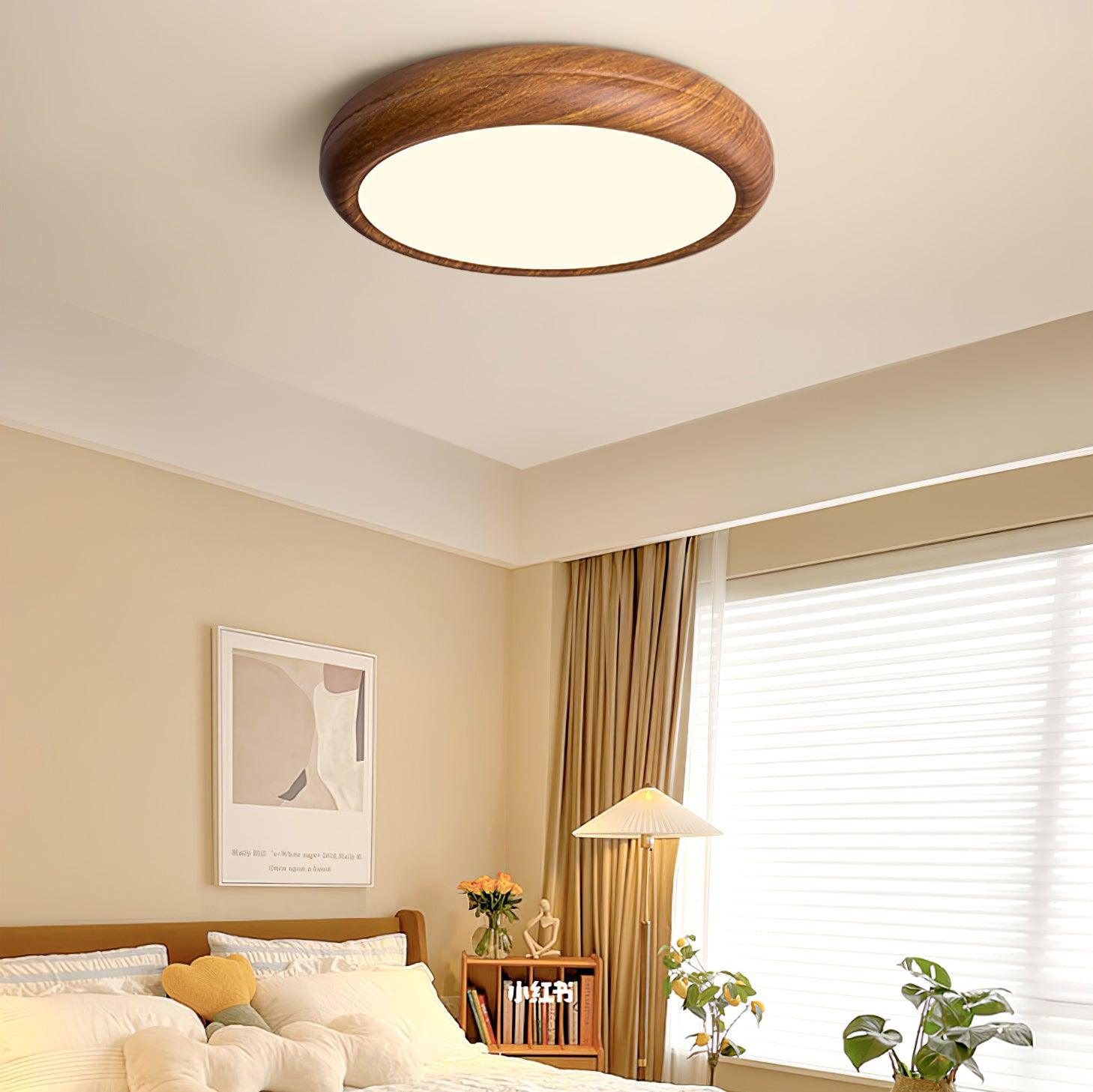 Muto Lampada da Soffitto Rotonda con Finitura Legno