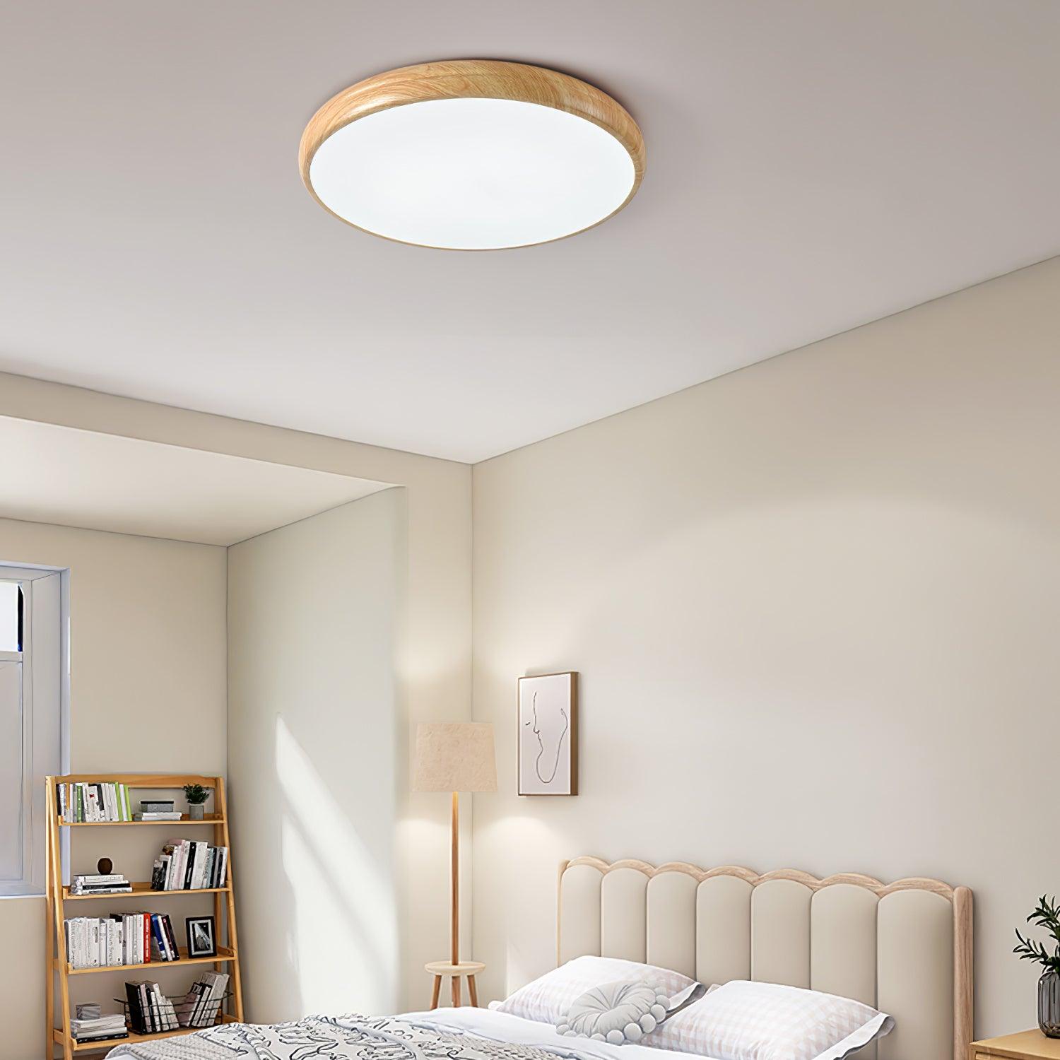 Muto Lampada da Soffitto Rotonda con Finitura Legno