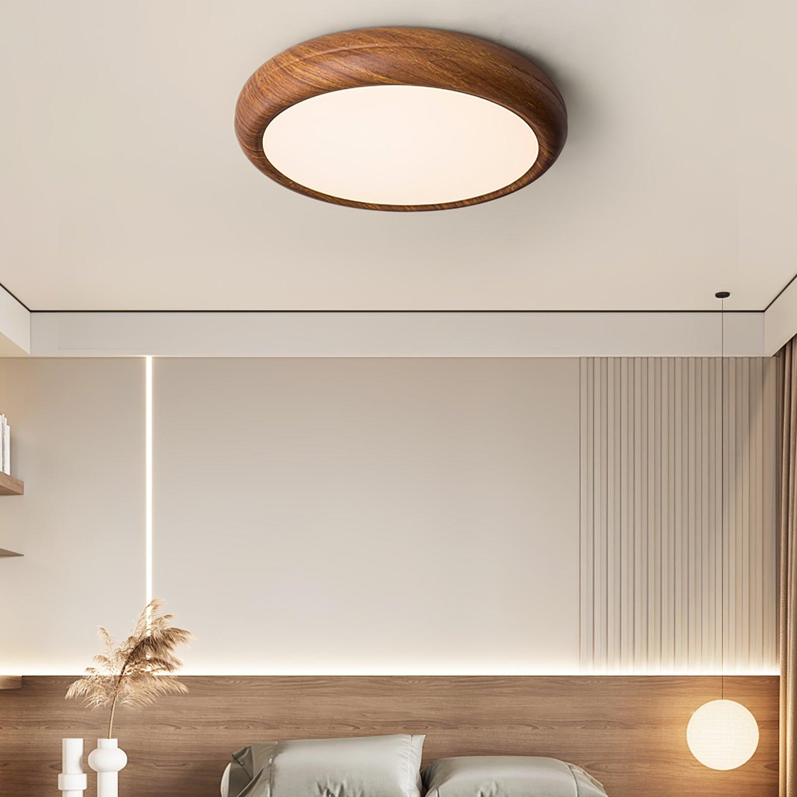 Muto Lampada da Soffitto Rotonda con Finitura Legno
