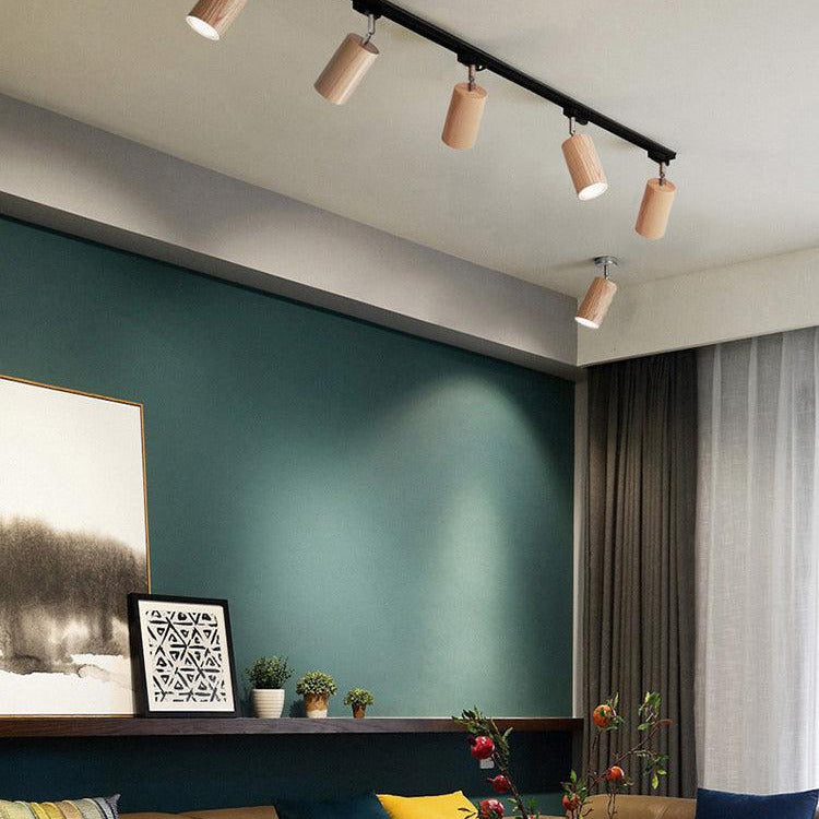 Aim Lampada da Soffitto a Binario in Legno con Faretto