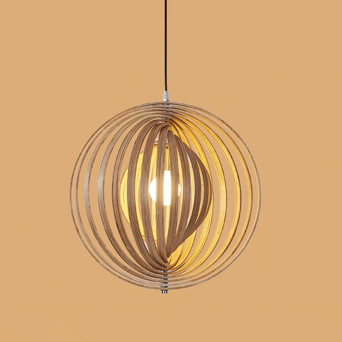 Pendant Lamp Wood Rings Sphere Organic Minimalist Ambient - Letslighting