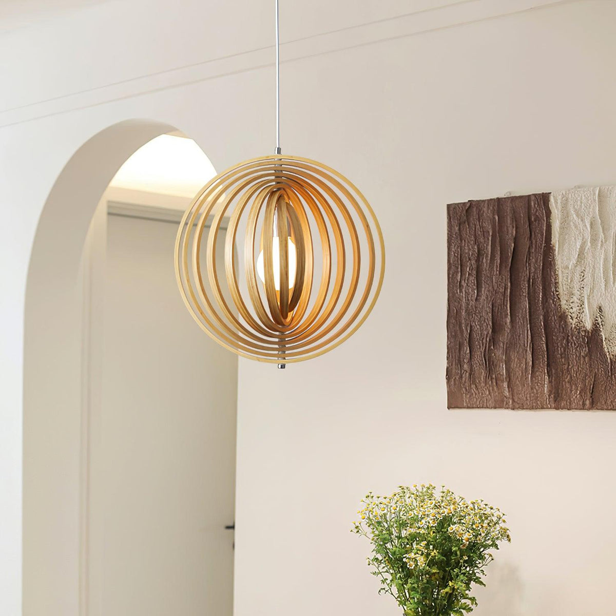 Pendant Lamp Wood Rings Sphere Organic Minimalist Ambient - Letslighting