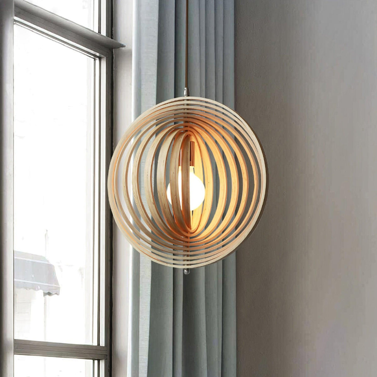 Pendant Lamp Wood Rings Sphere Organic Minimalist Ambient - Letslighting