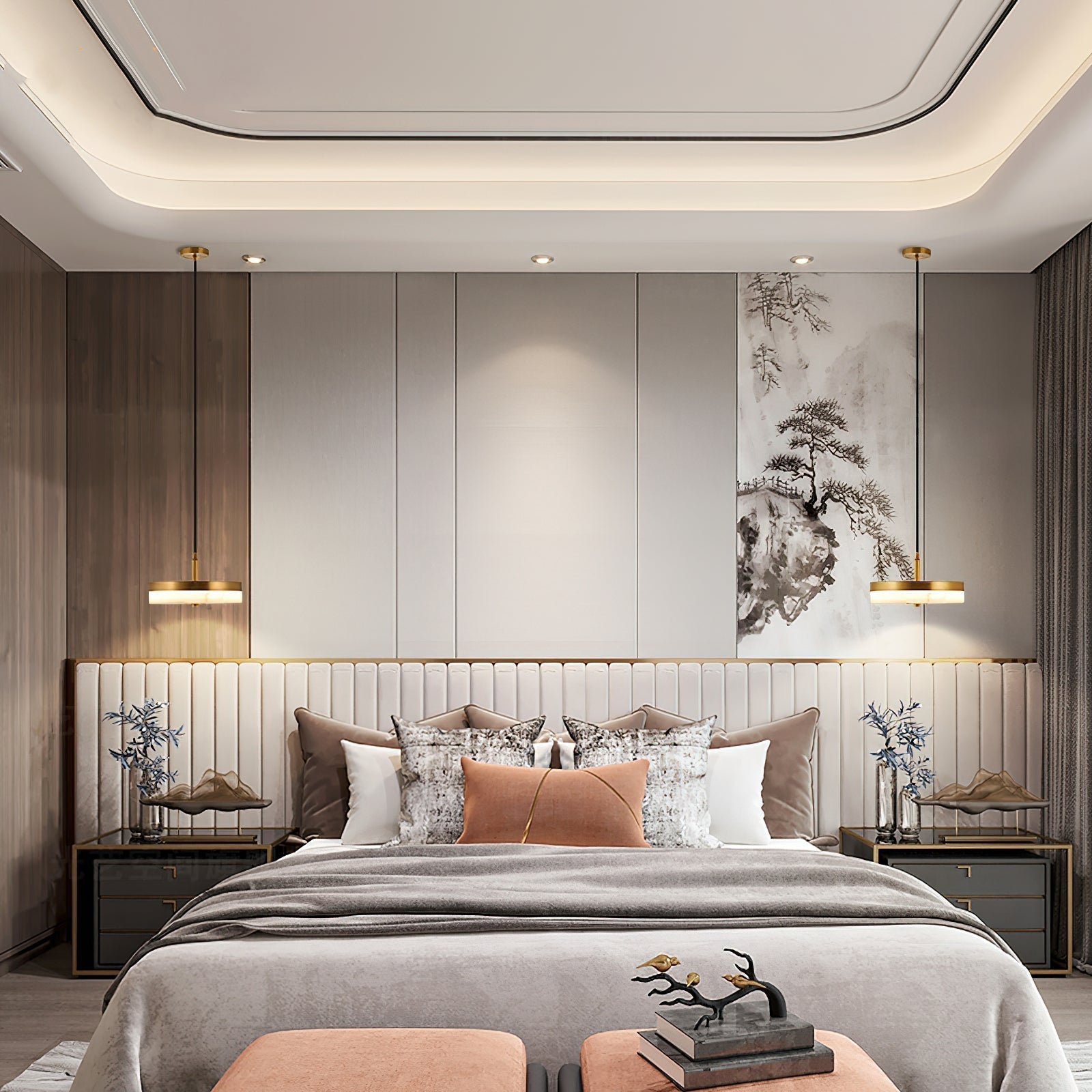 Utalion Modern Minimalist Metal Alabaster Pendant Light - Lamp Copper