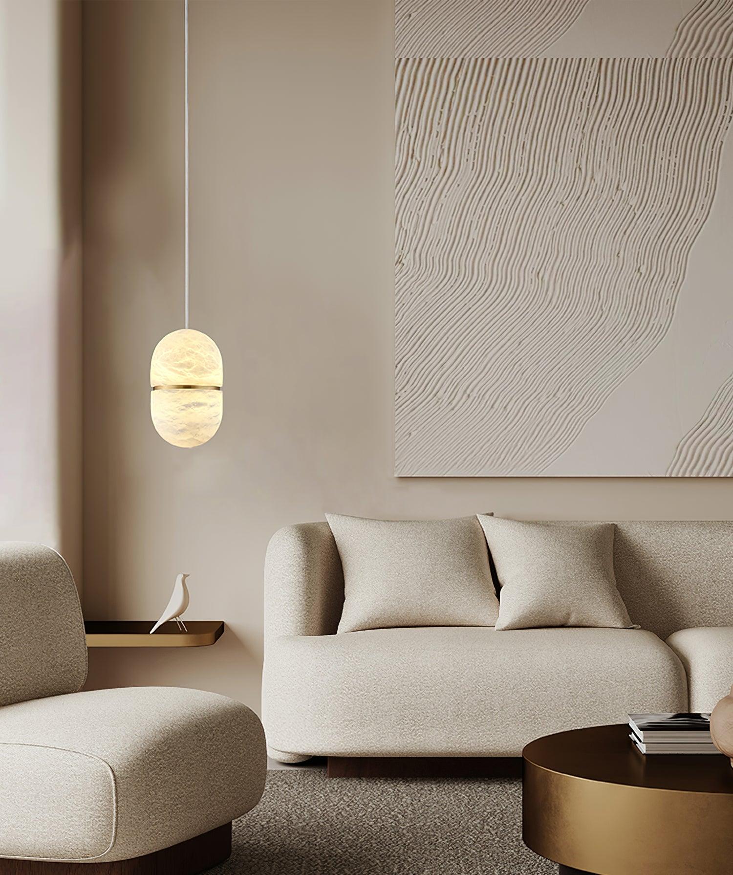 Strata Alabaster Pendant Light Capsule-shaped - Neutralighting