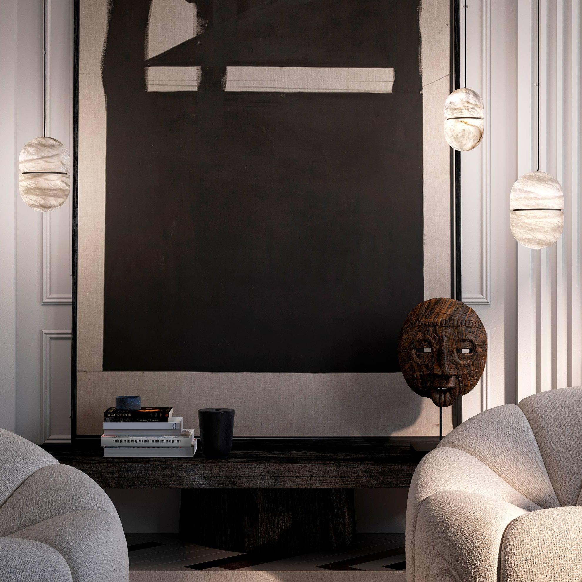 Strata Alabaster Pendant Light Capsule-shaped - Neutralighting