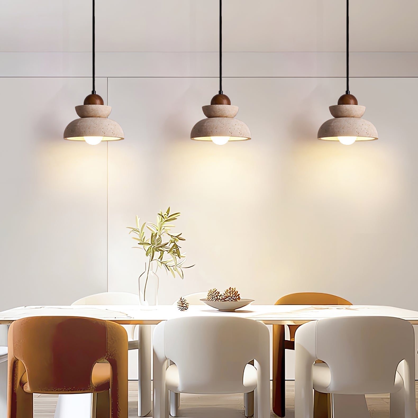 Zophaos Tiered-Bell Travertine Pendant Light - Neutralighting