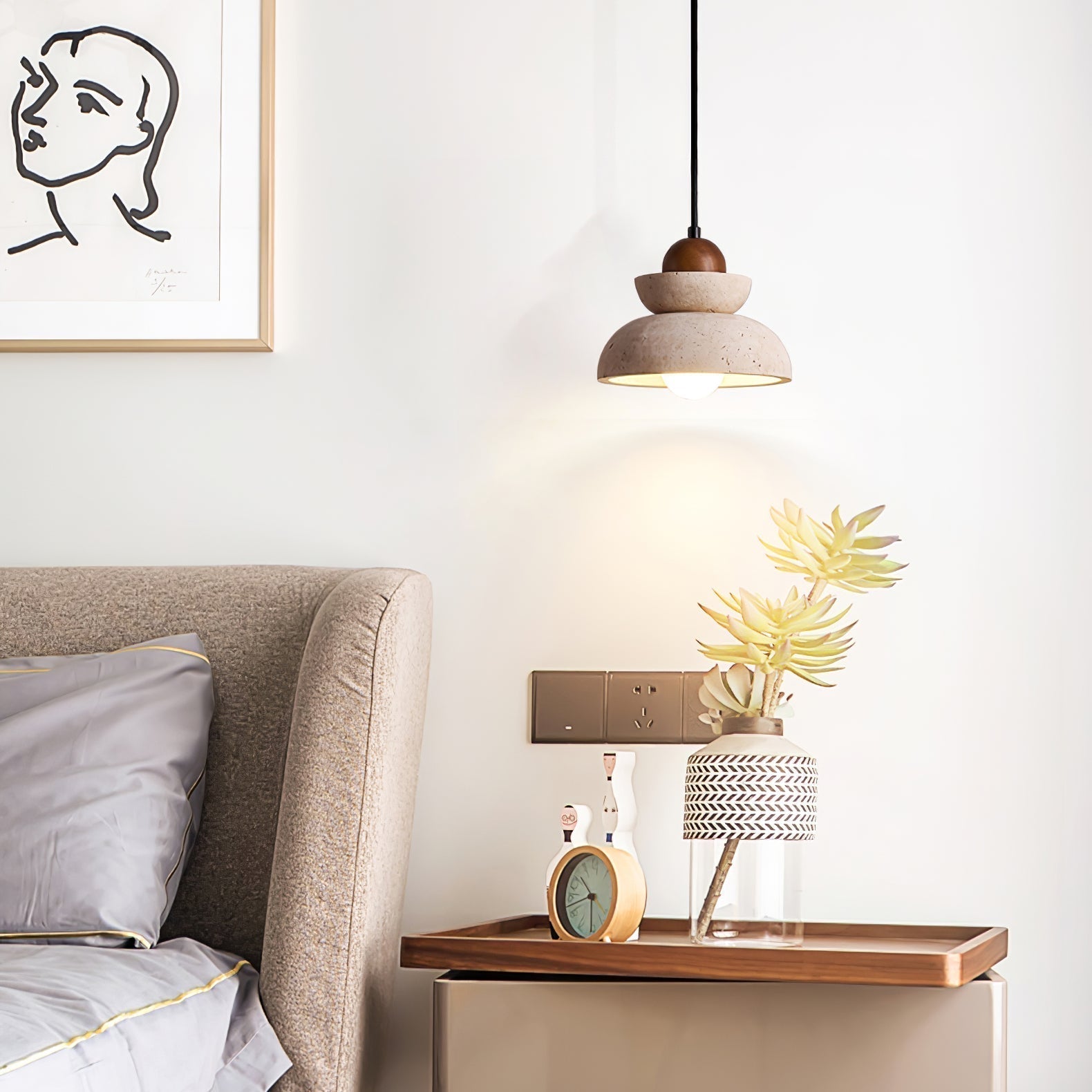 Zophaos Tiered-Bell Travertine Pendant Light - Neutralighting