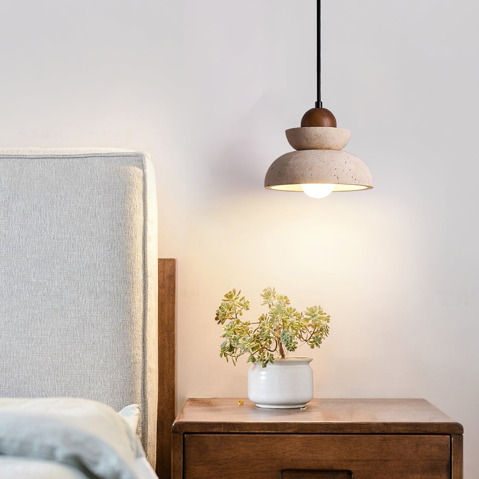 Zophaos Tiered-Bell Travertine Pendant Light - Neutralighting