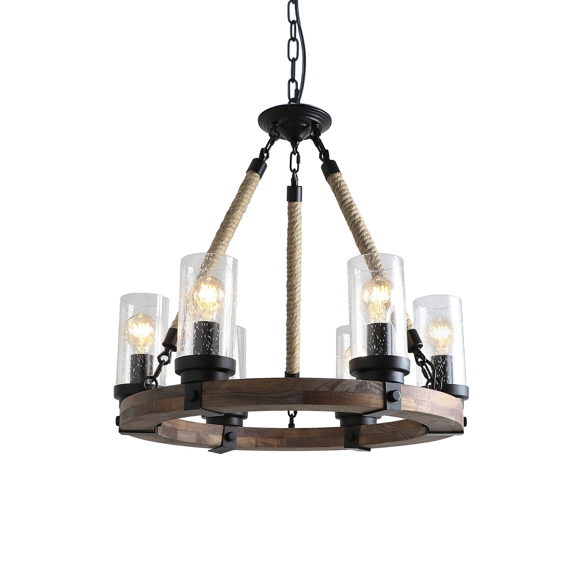 Zomiria Vintage Industrial Wagon Wheel Wooden Chandelier - Lamp Copper