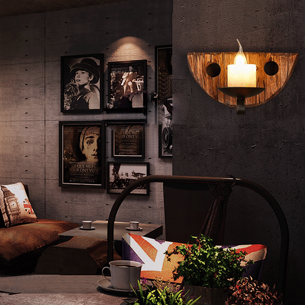 Epoch Vintage Design Candela Industriale LED Applique Legno Metallo Soggiorno/Camera da Letto