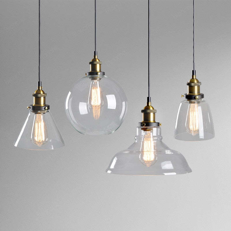 Arisha Industriale LED Lampada a Sospensione Vetro Chiaro/Ambra/Grigio Fumo