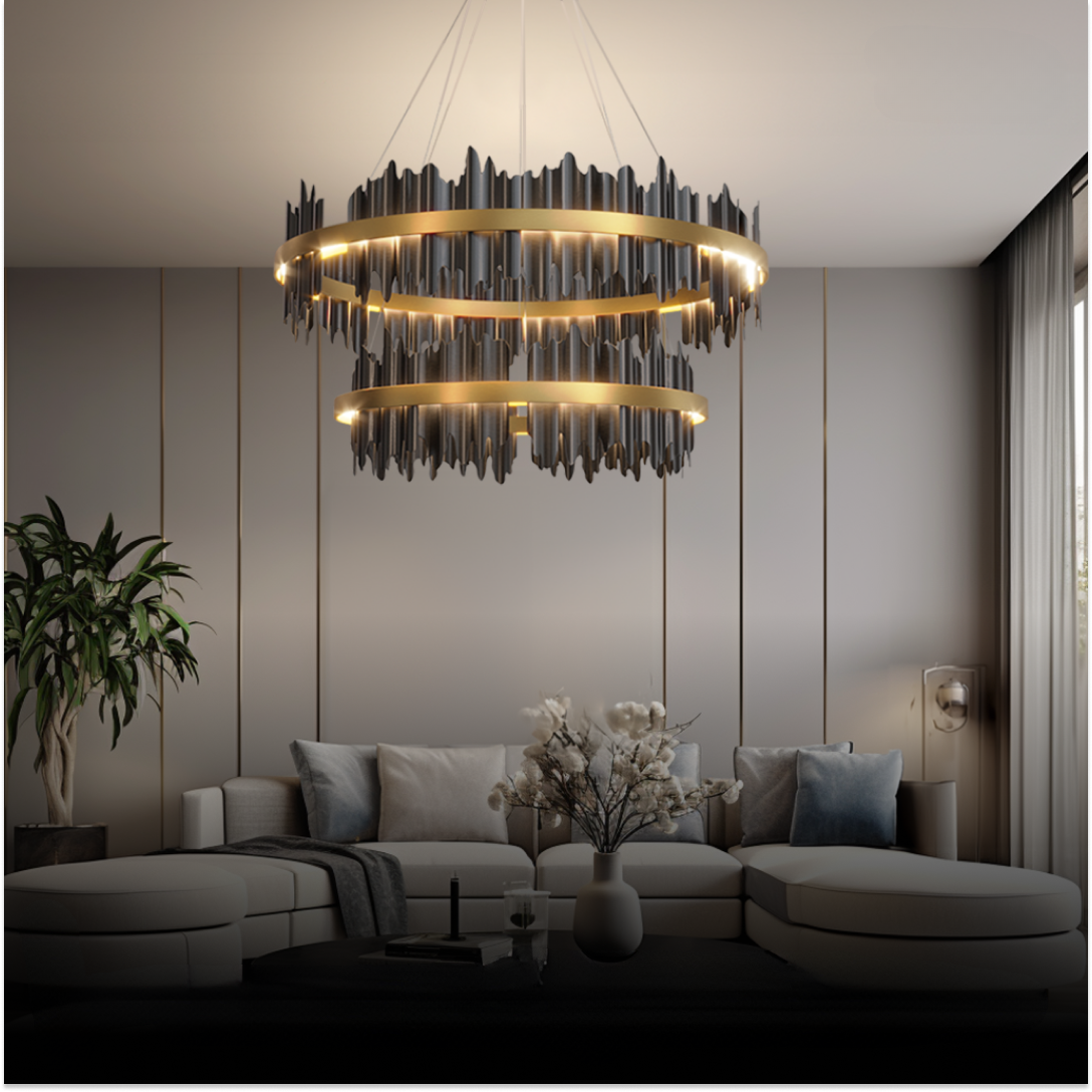 Kristy Design Moderno LED Metallo Vetro Lampadari Nero Oro