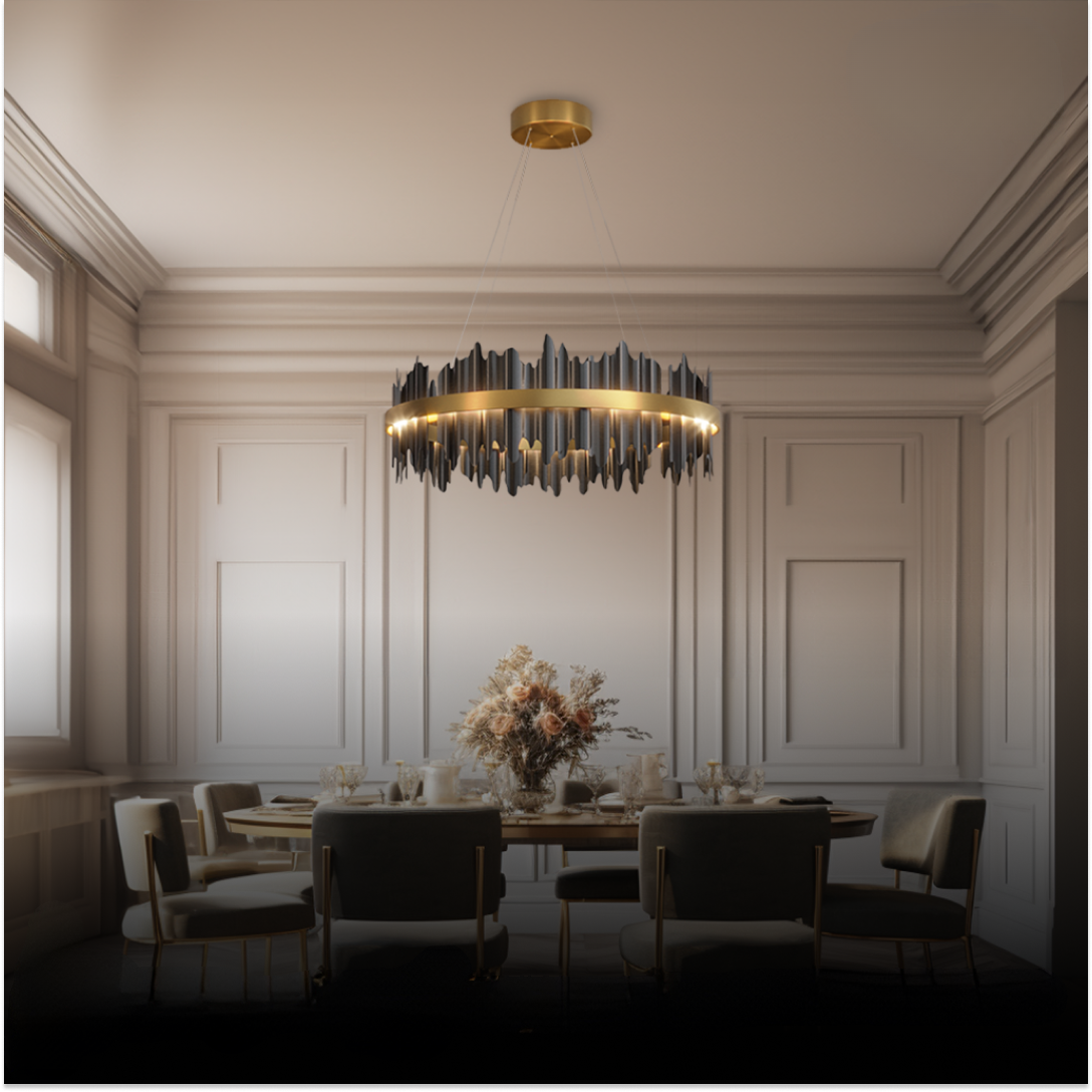 Kristy Design Moderno LED Metallo Vetro Lampadari Nero Oro