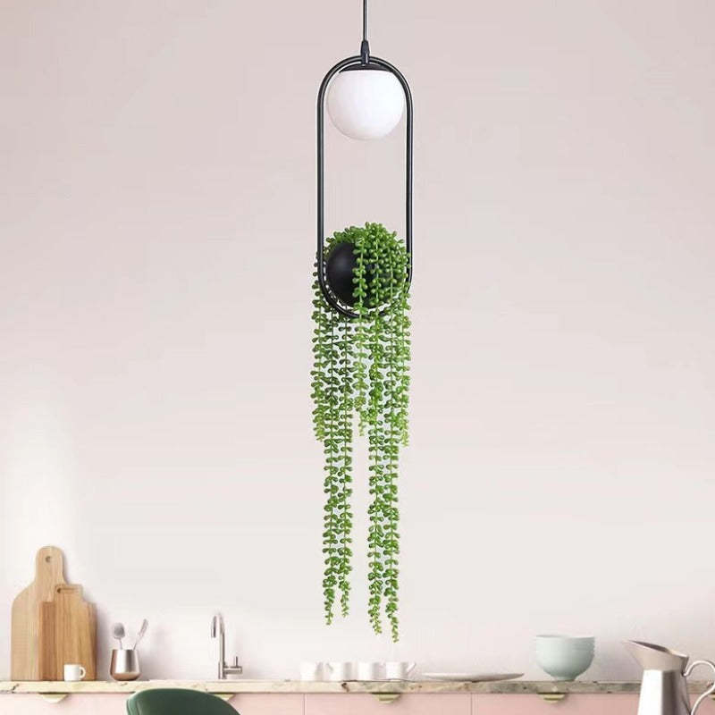 Ritta Modern LED Lampada a Sospensione Metallo Nero/Verde Vaso Palla Pianta Naturale