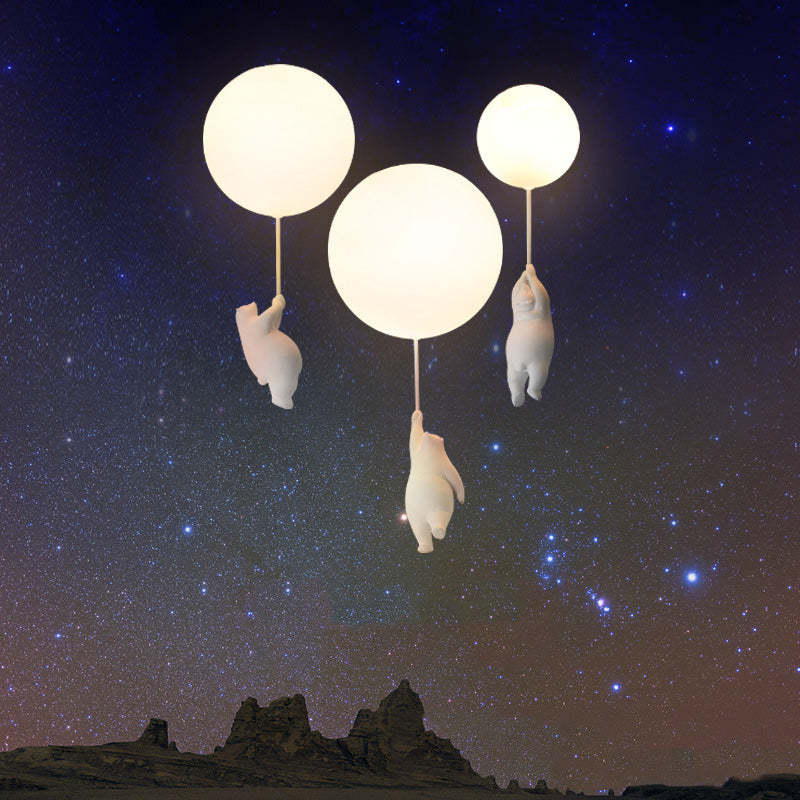 Aria Moderno Bellissimo LED Plafoniera Bianco Orso Pallone Resina