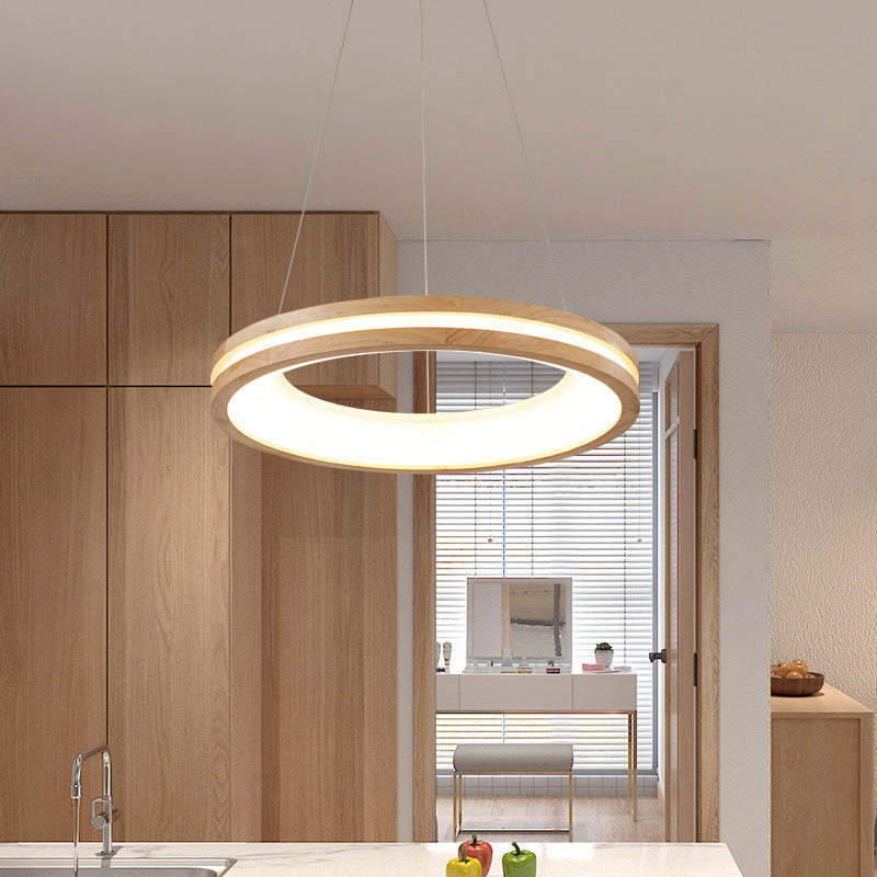 Muto Lampade a Sospensione Legno Bianco/Oro Anello Soggiorno Moderne