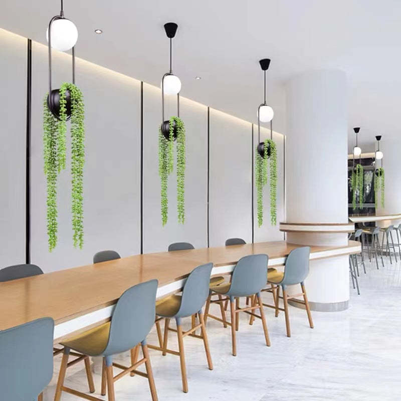 Ritta Modern LED Lampada a Sospensione Metallo Nero/Verde Vaso Palla Pianta Naturale