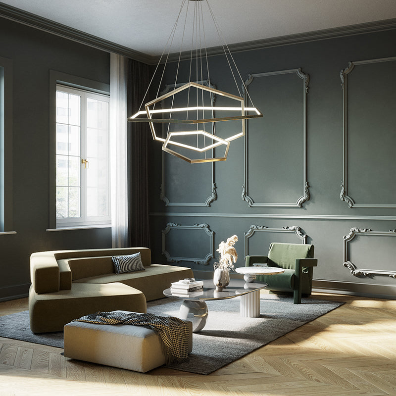 Arisha Minimalista LED Lampada a Sospensione Metallo Oro DIY Geometria Soggiorno/Camera da Letto