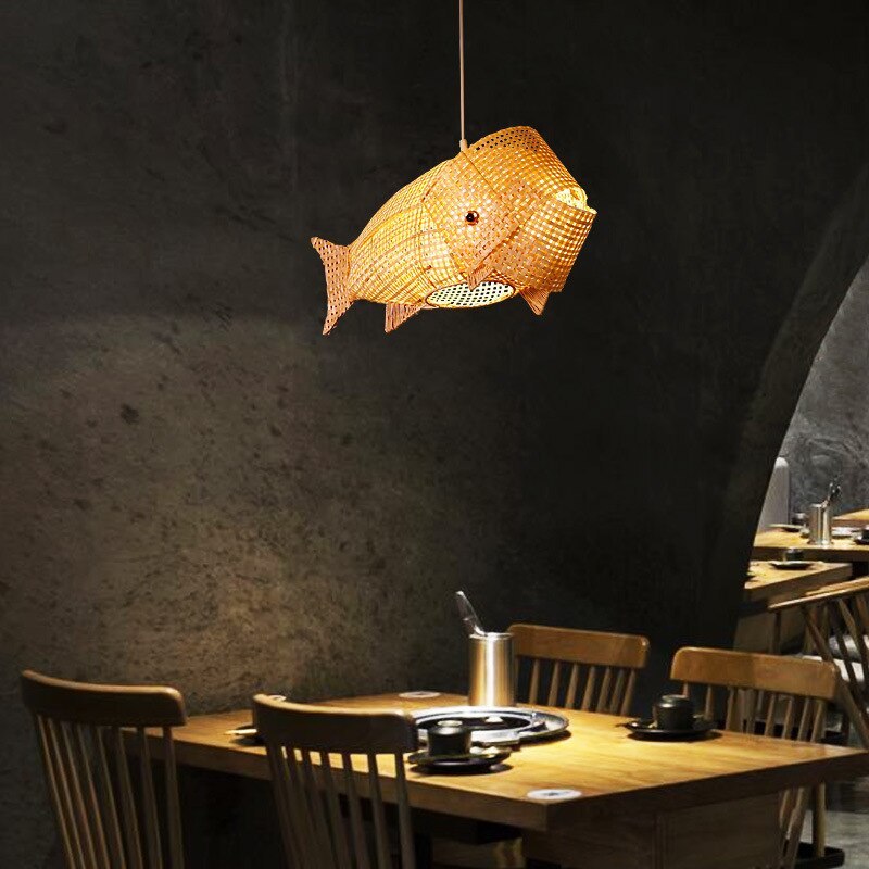Ritta Moderni LED Lampada a Sospensione Pesce Bambù Oro Soggiorno/Camera da Letto